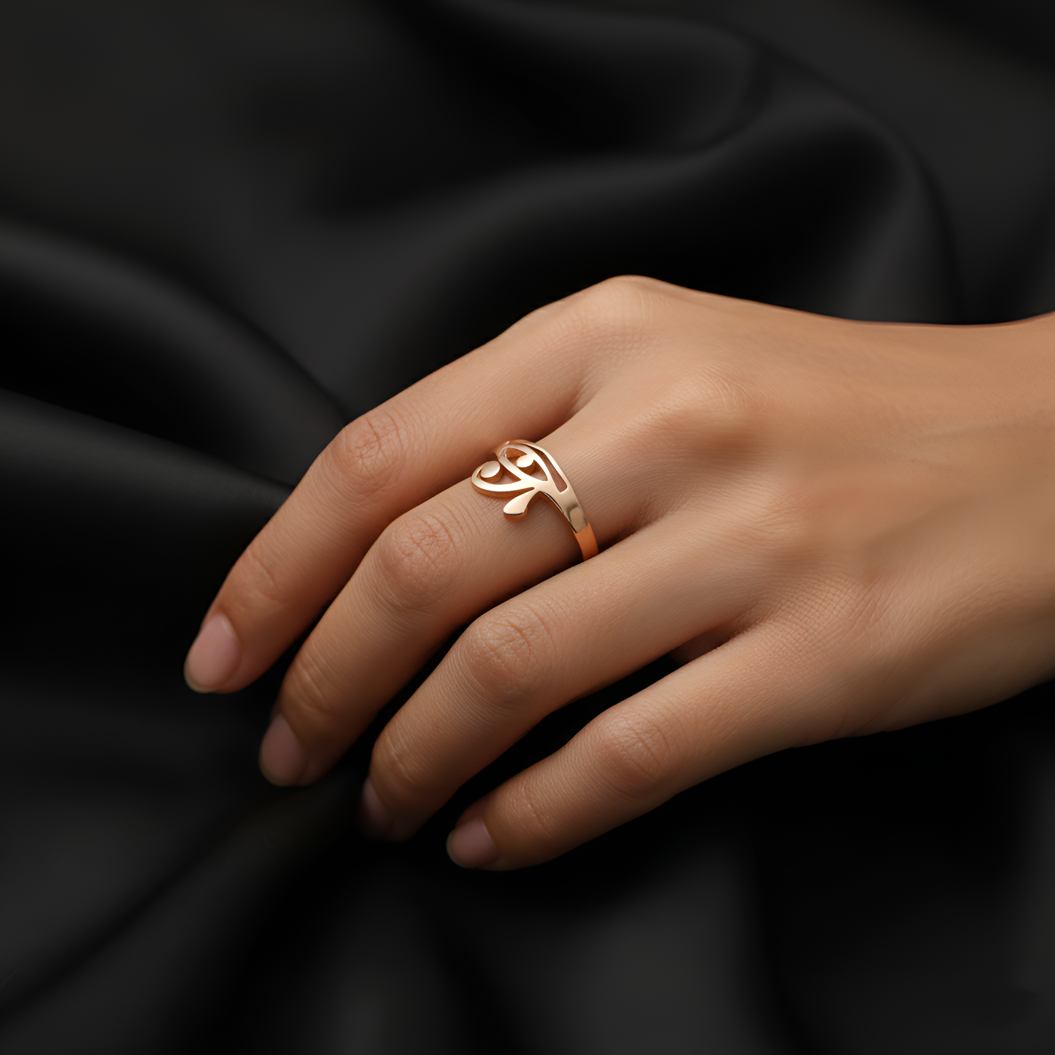 Sterling Silver Eye of Horus Ring – Minimalist Egyptian Symbol Ring, Dainty Openwork Band
