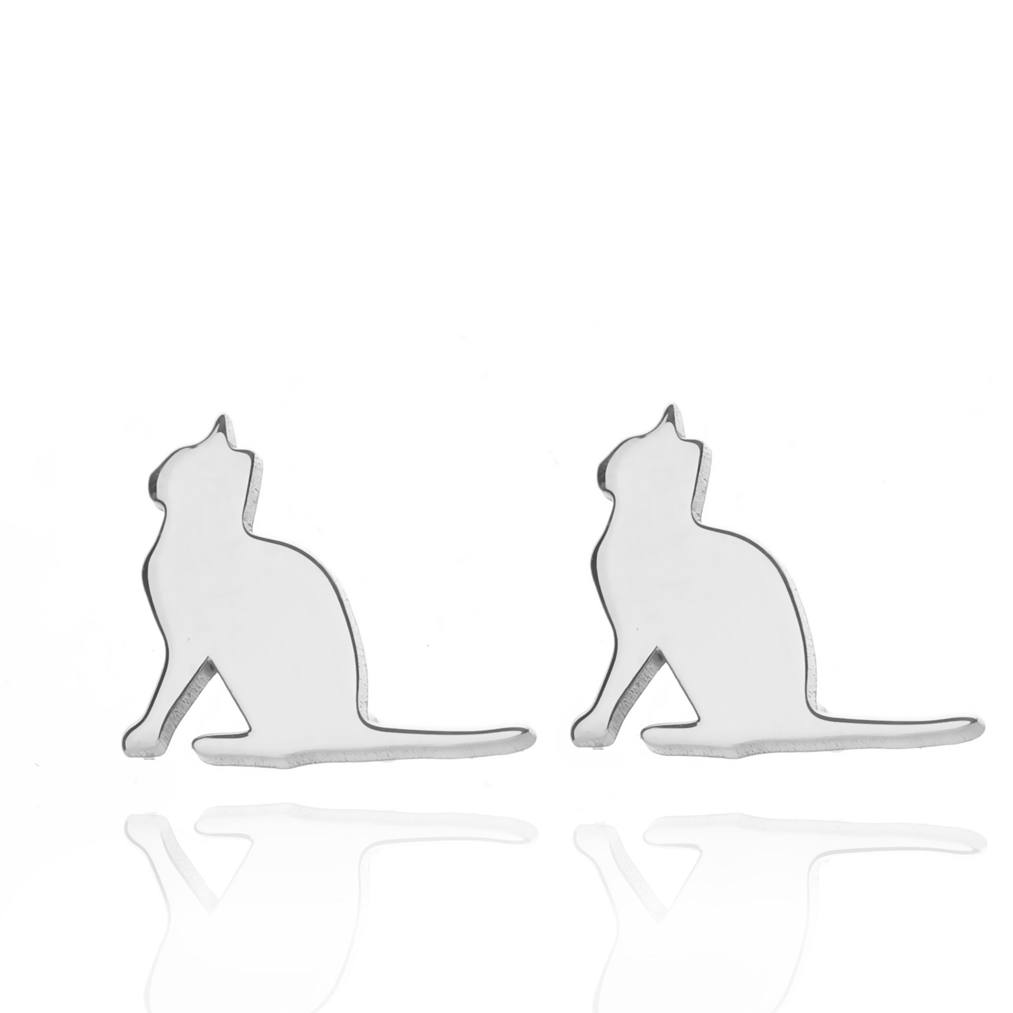 Sterling Silver Cat Stud Earring – Minimal Cat Silhouette Earring