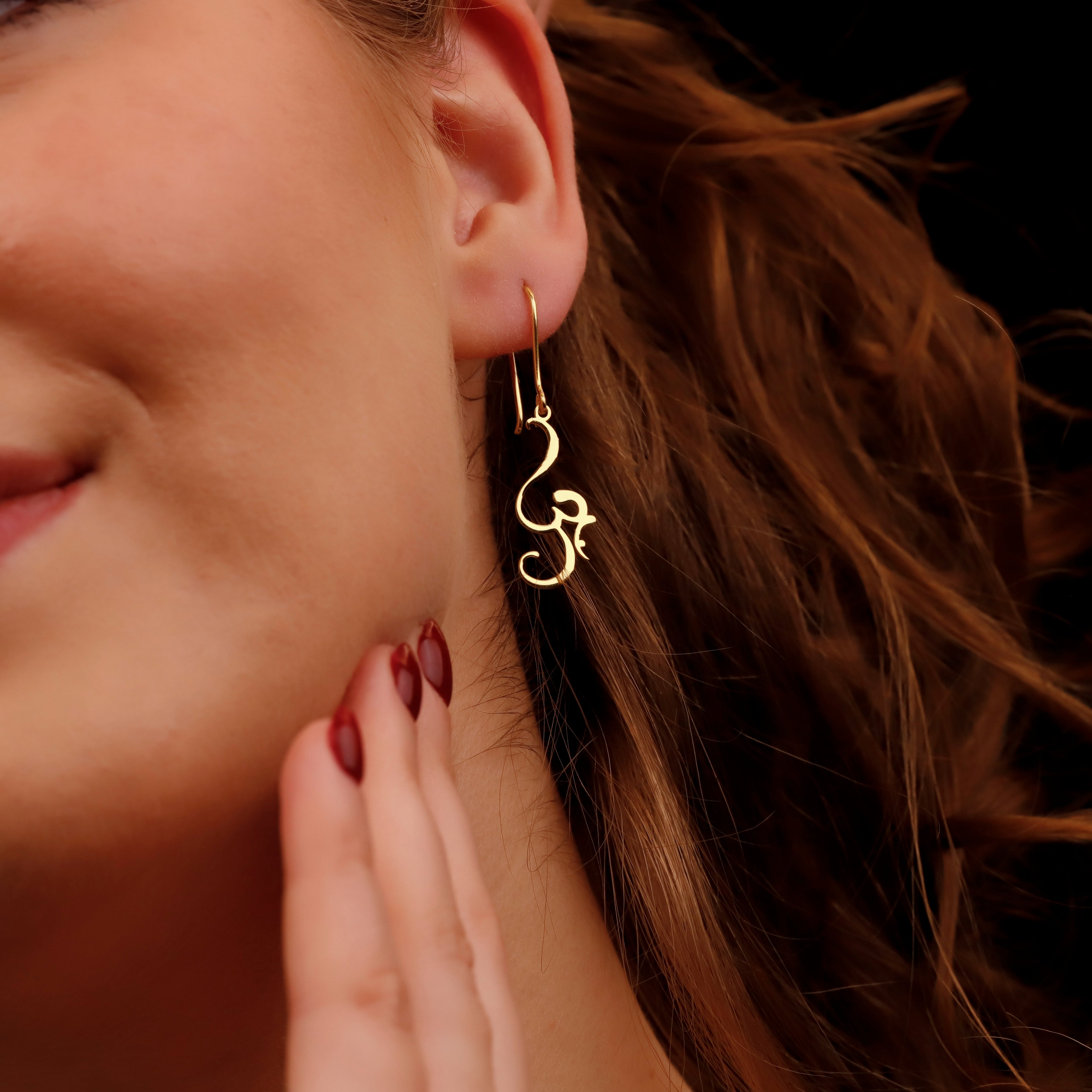 Om Symbol Drop Earrings – 14K Gold Spiritual Yoga Earrings, Minimalist Meditation Jewelry