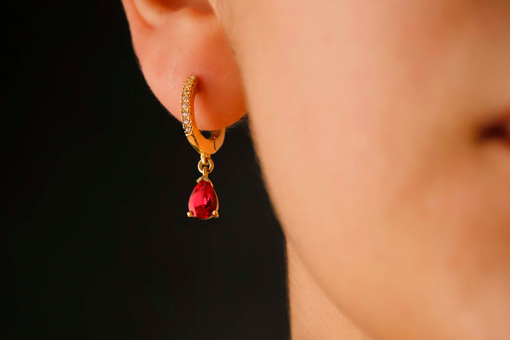 Ruby Red Cubic Zirconia Drop Earrings – Gold Dainty Hoop Earrings