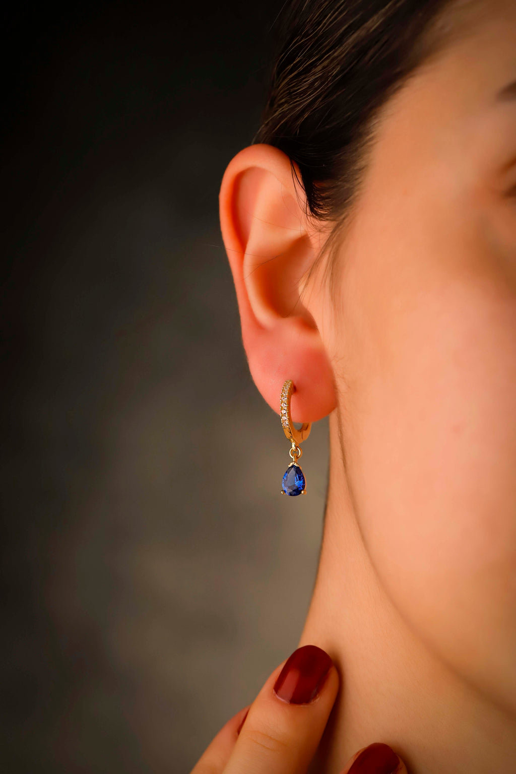 Sapphire Blue Cubic Zirconia Drop Earrings – Gold Dainty Hoop Earrings