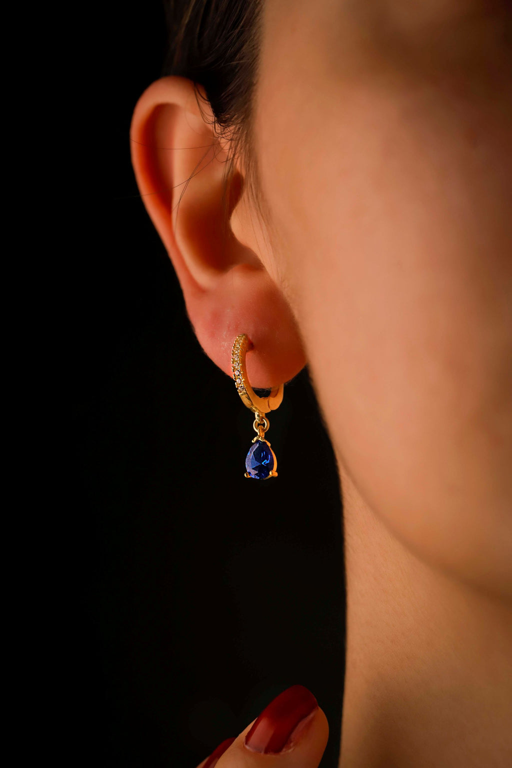 Sapphire Blue Cubic Zirconia Drop Earrings – Gold Dainty Hoop Earrings