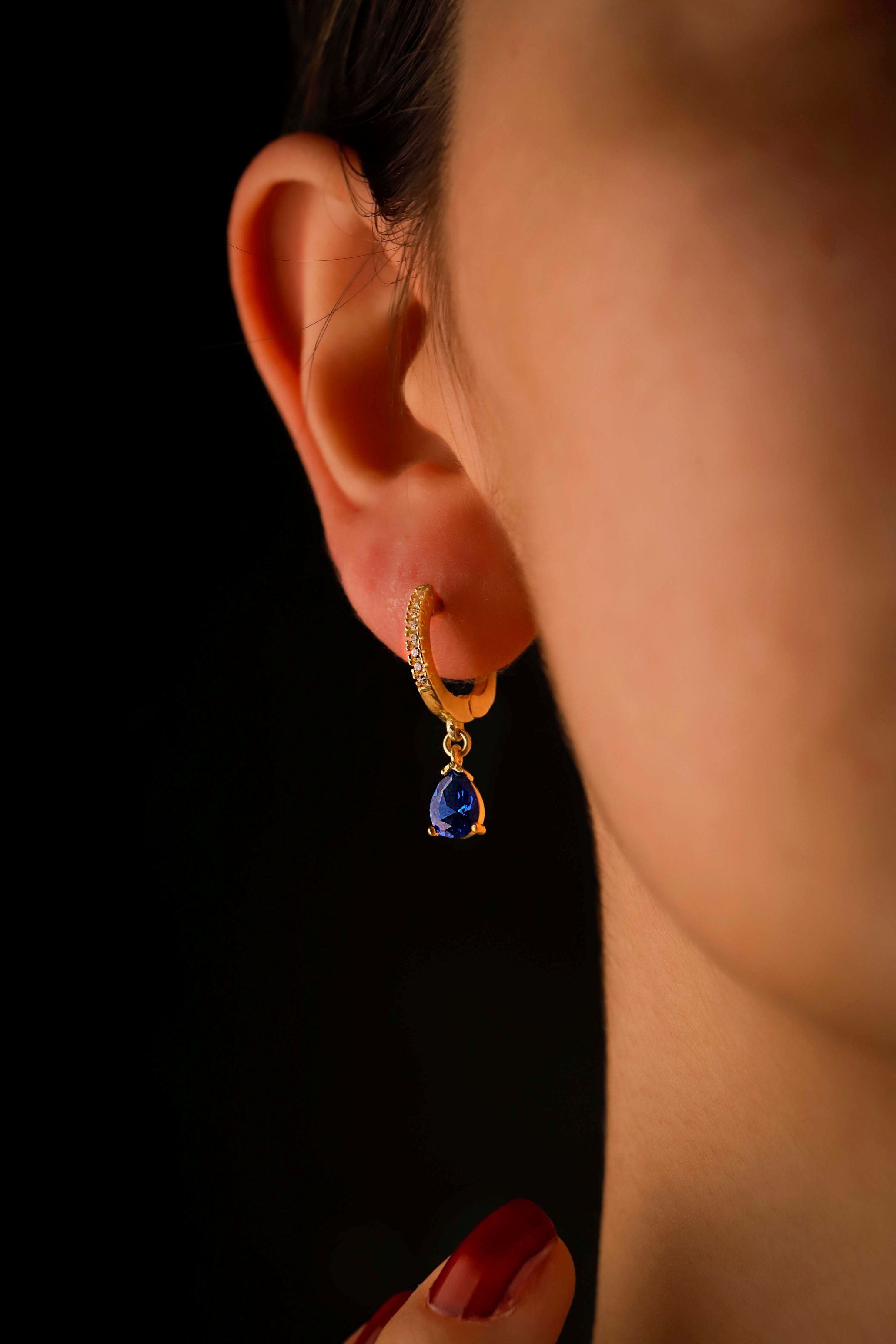 Sapphire Blue Cubic Zirconia Drop Earrings – Gold Dainty Hoop Earrings