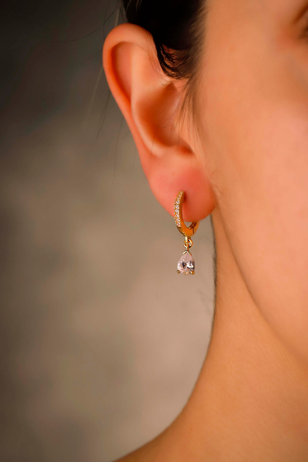 White CZ Drop Earrings – Gold Dainty Hoop Earrings