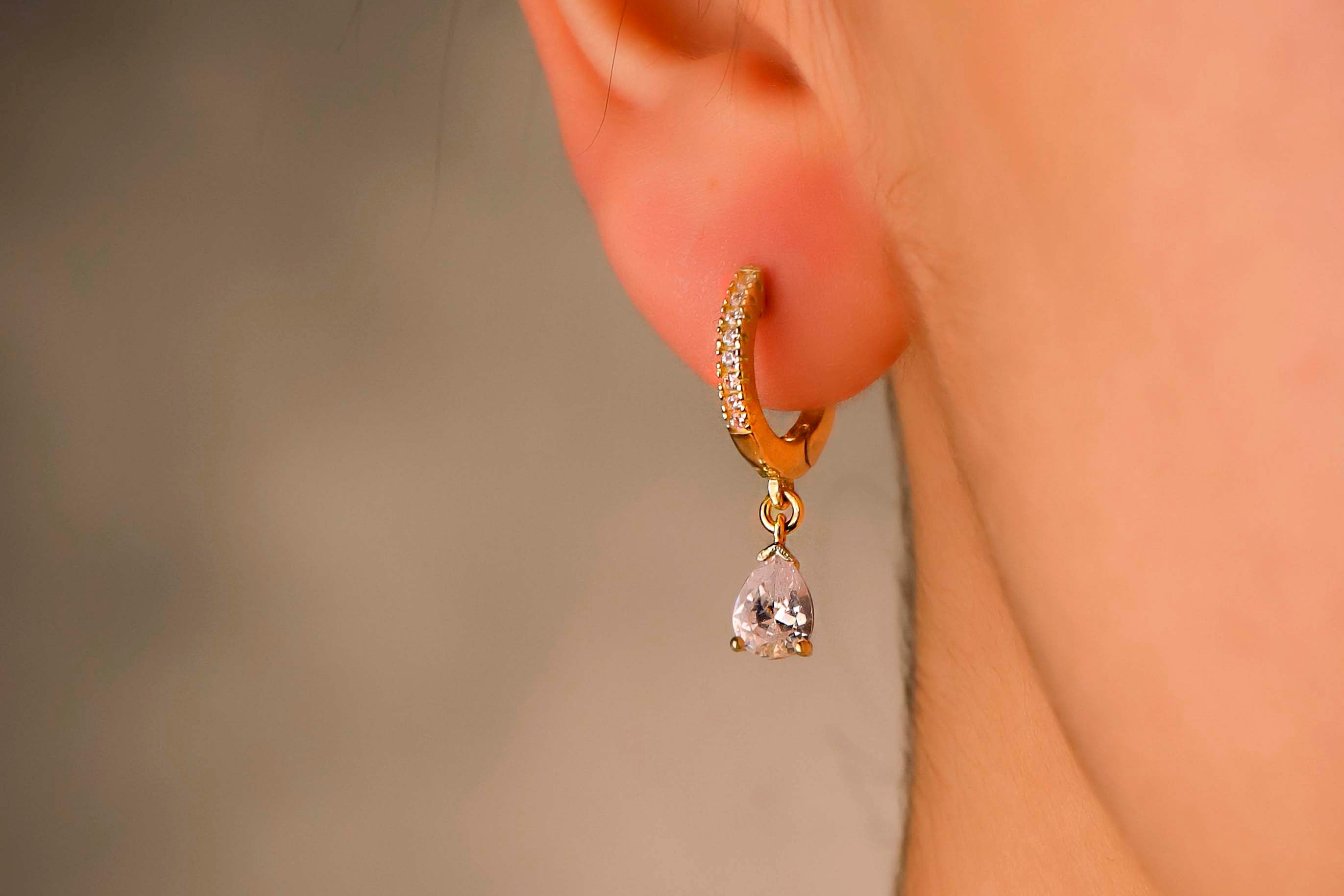 White CZ Drop Earrings – Gold Dainty Hoop Earrings