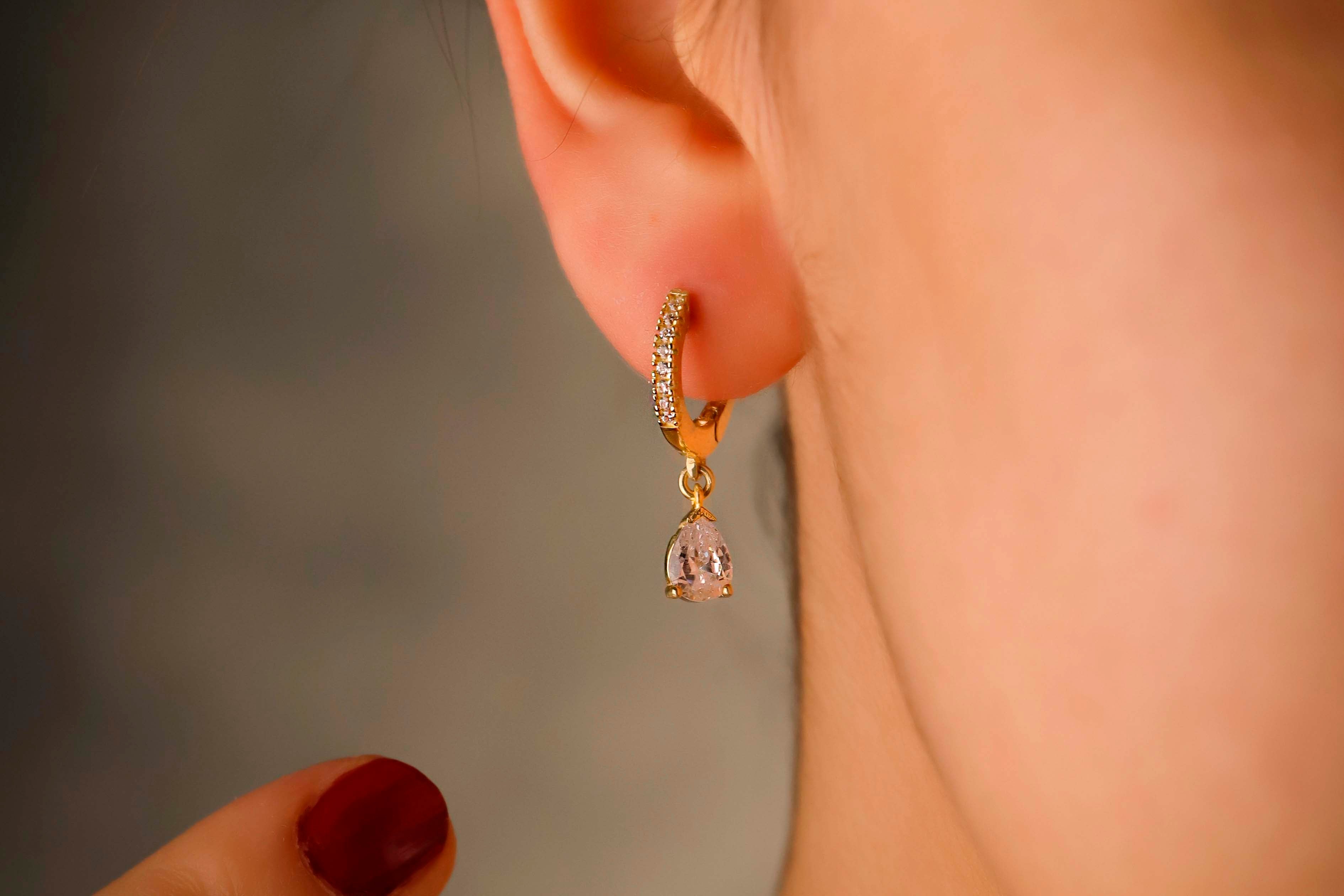 White CZ Drop Earrings – Gold Dainty Hoop Earrings