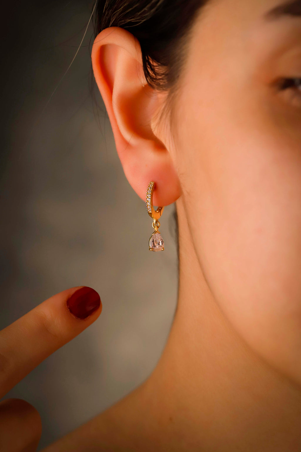 White CZ Drop Earrings – Gold Dainty Hoop Earrings
