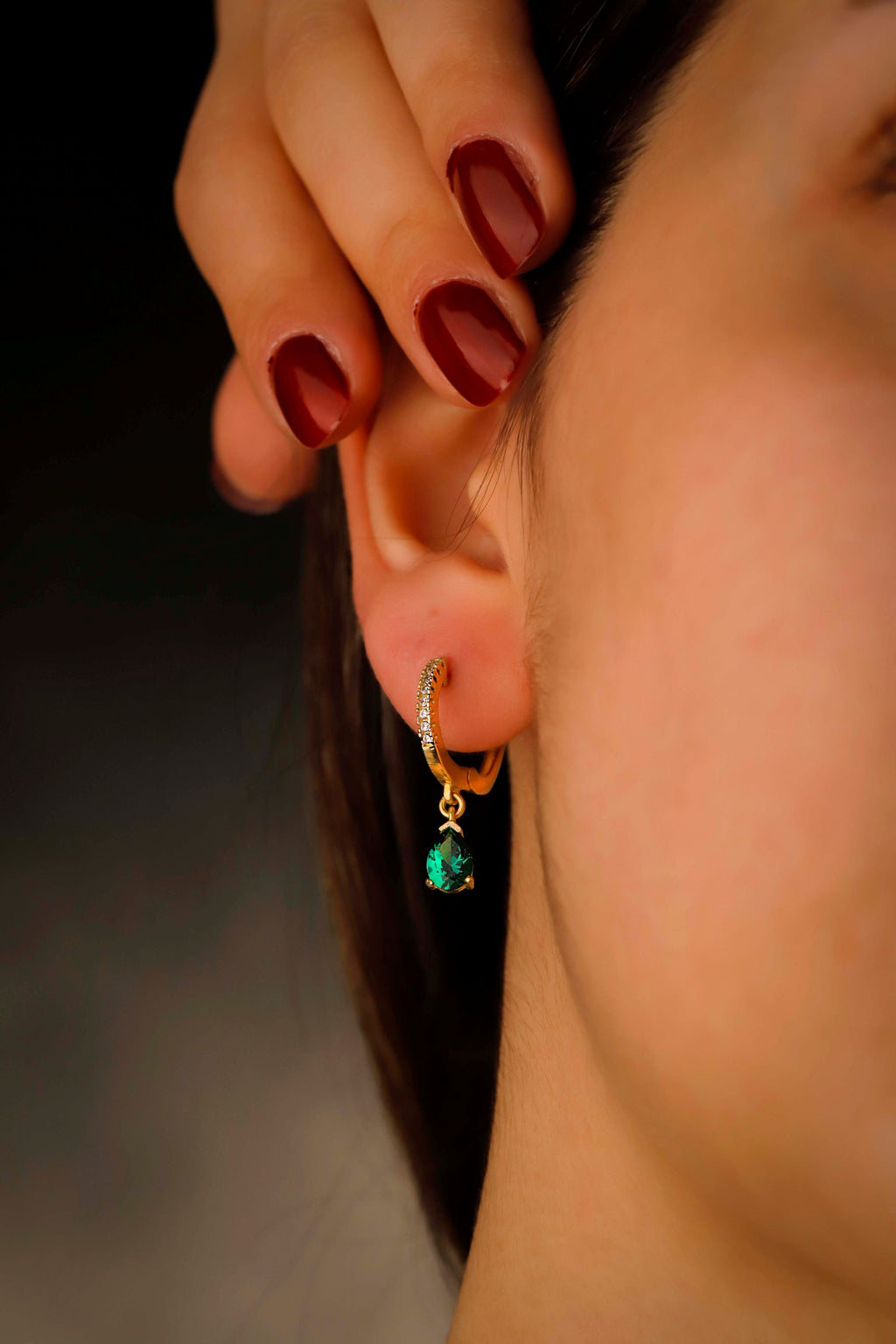 Green Emerald Cubic Zirconia Hoop Earrings – Dainty Gold Drop Earrings