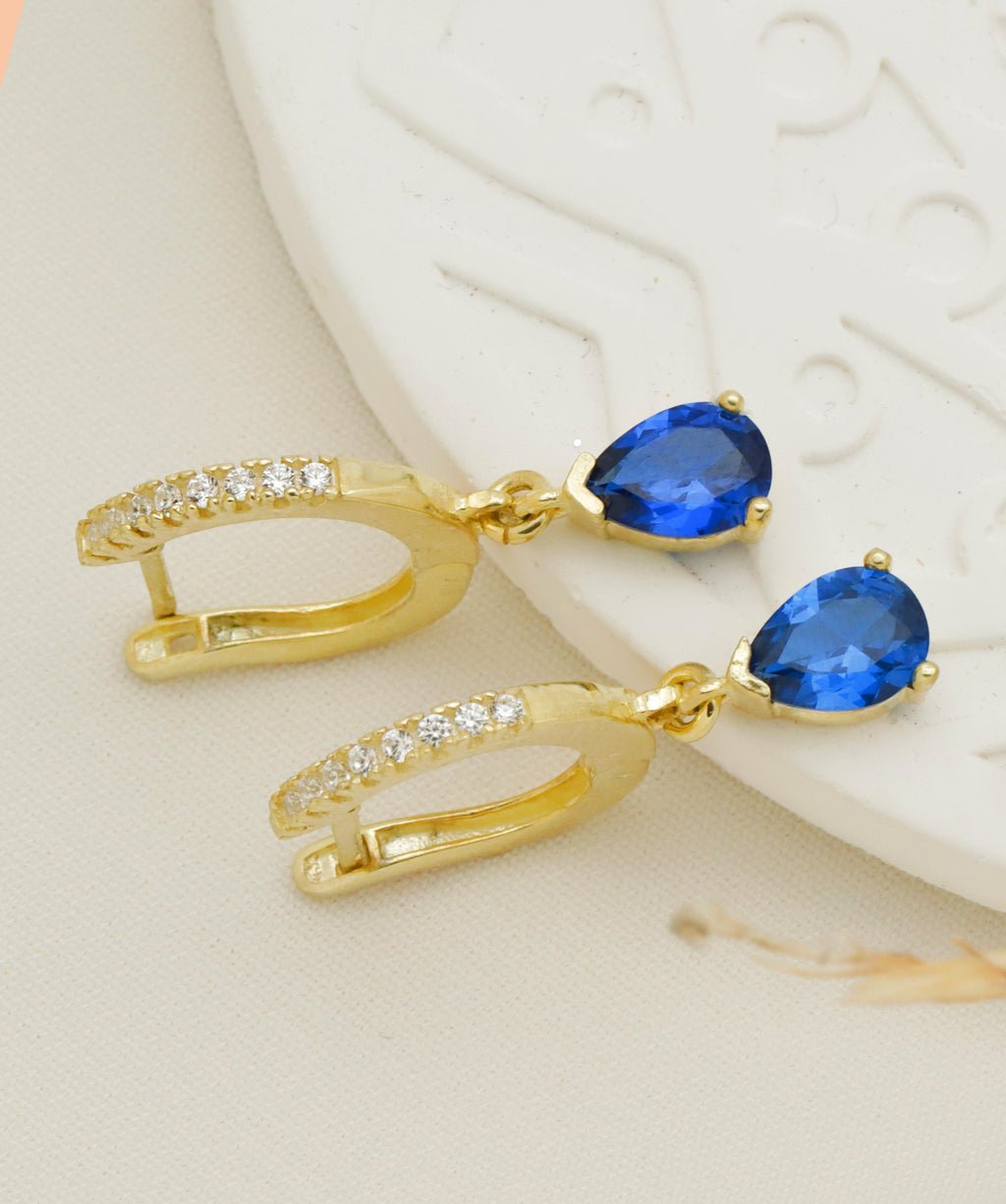 Sapphire Blue Cubic Zirconia Drop Earrings – Gold Dainty Hoop Earrings