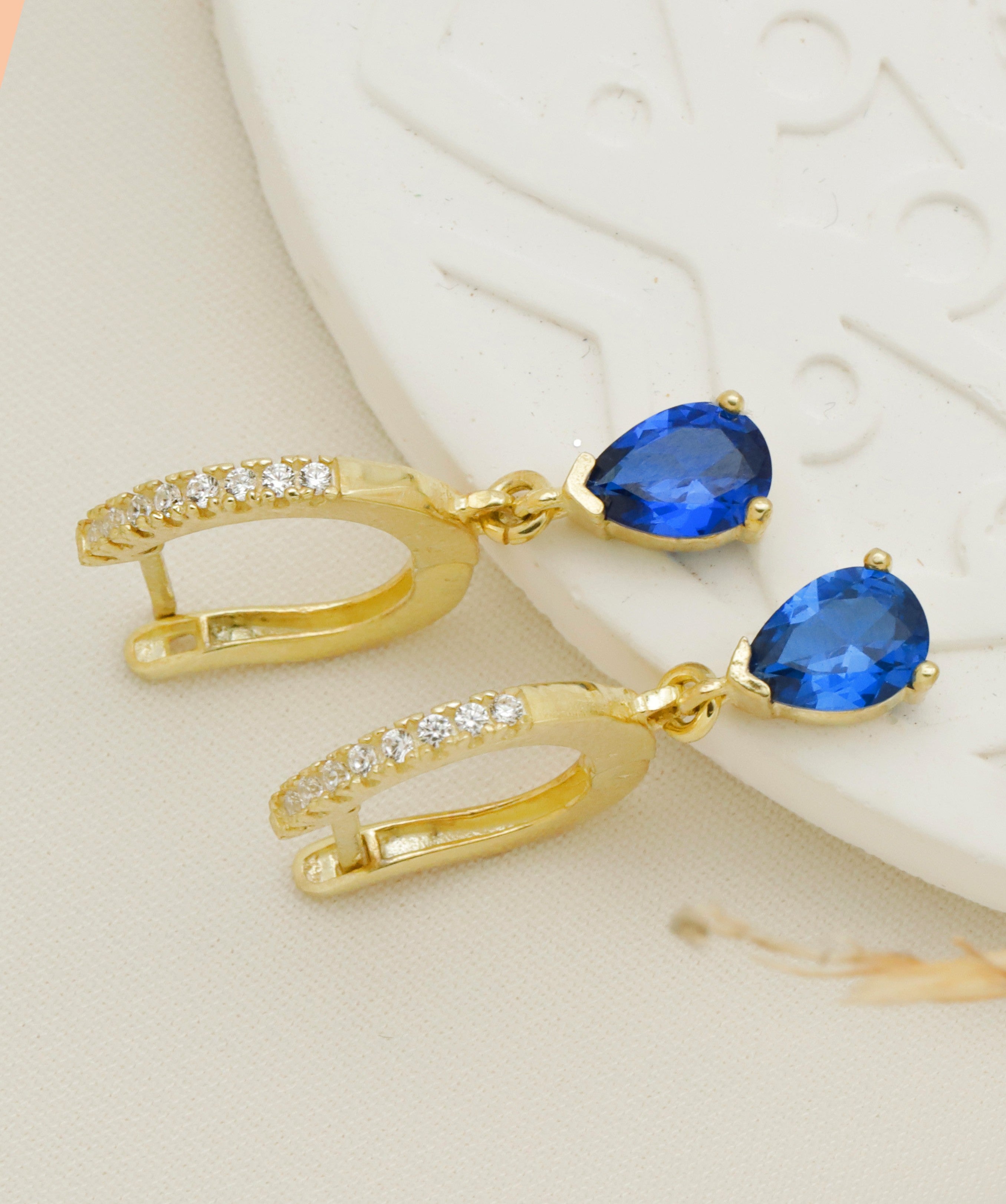 Sapphire Blue Cubic Zirconia Drop Earrings – Gold Dainty Hoop Earrings