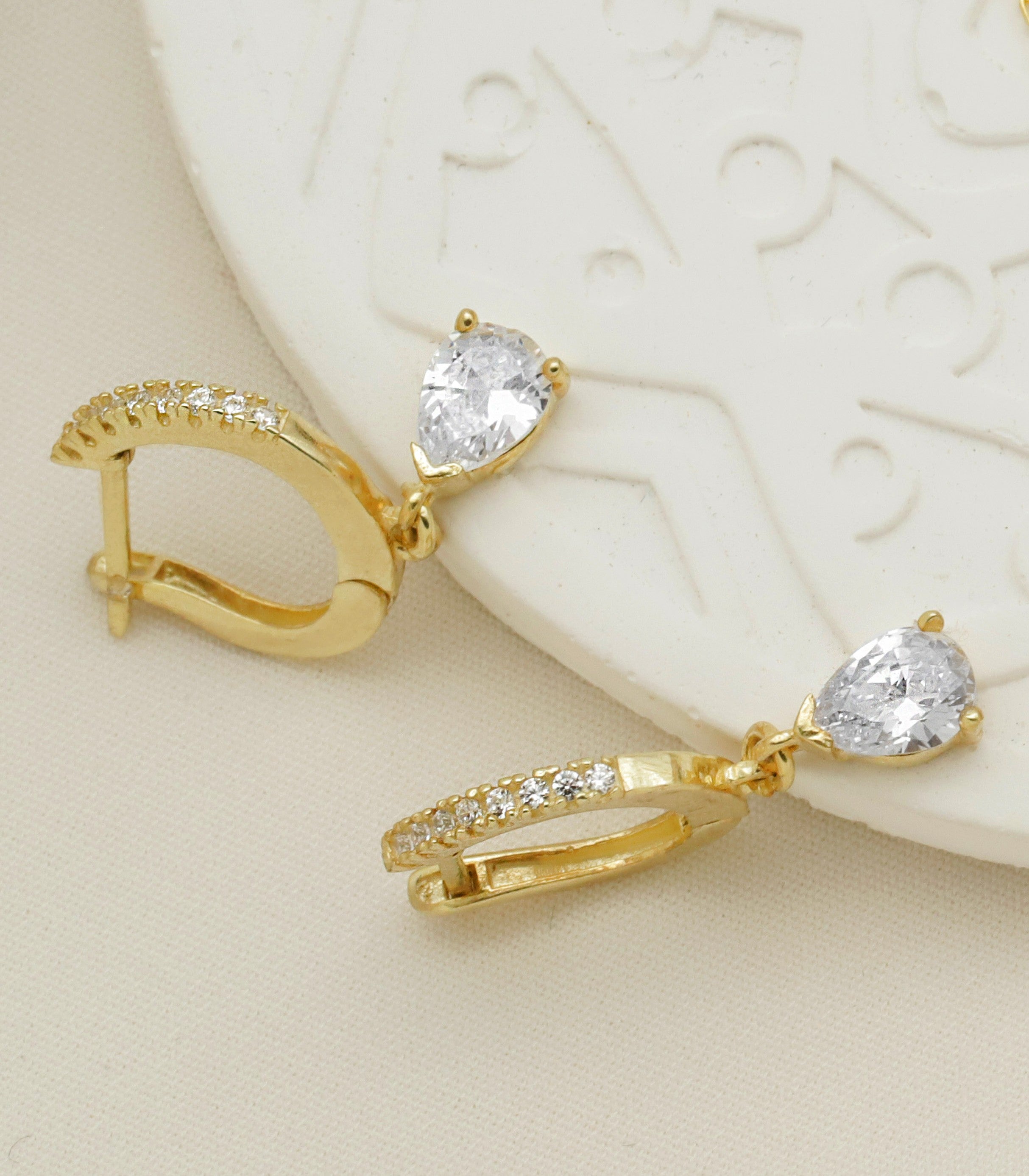 White CZ Drop Earrings – Gold Dainty Hoop Earrings