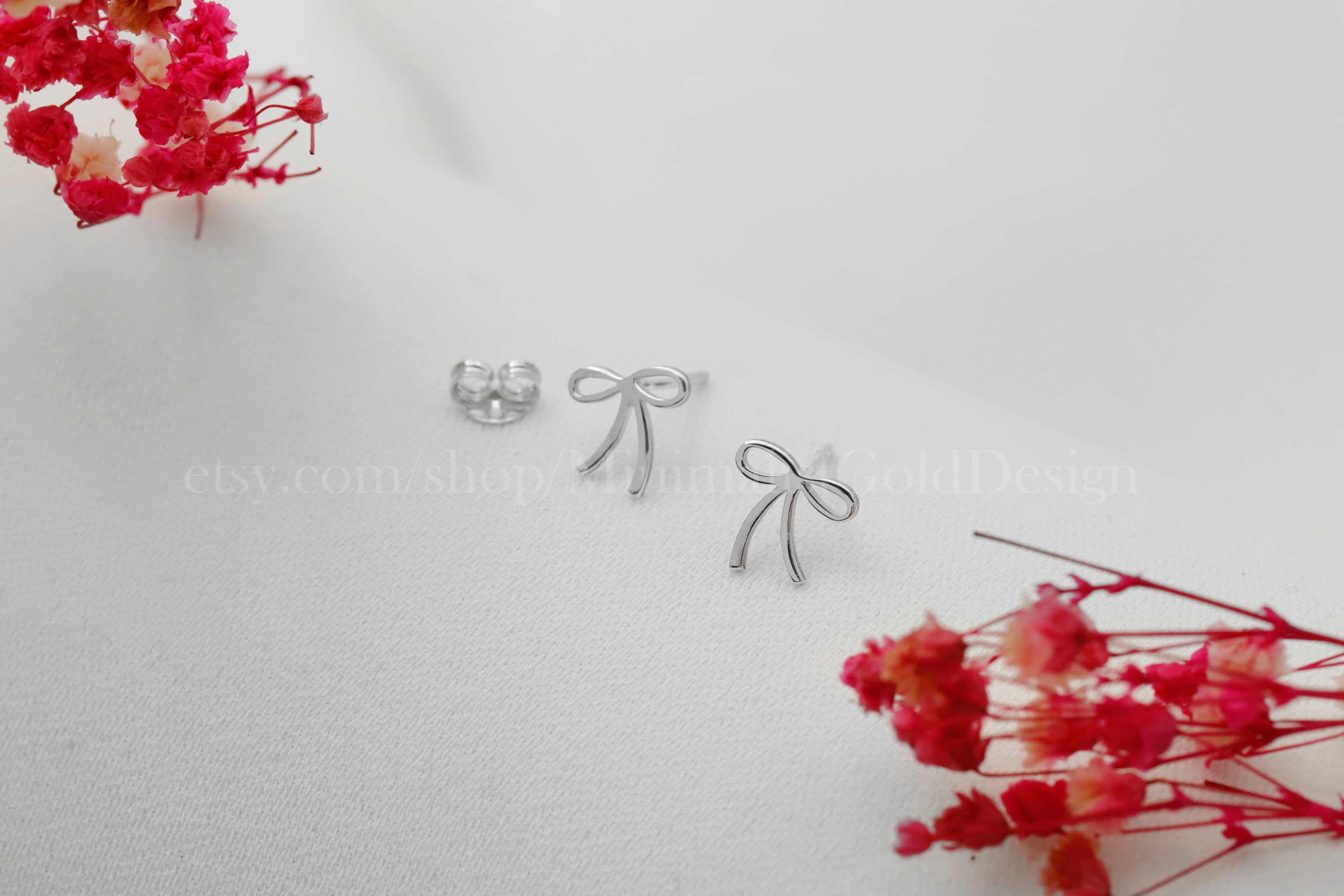 Bow Stud Earrings – Dainty Minimalist Ribbon Earrings, Cute Everyday Jewelry
