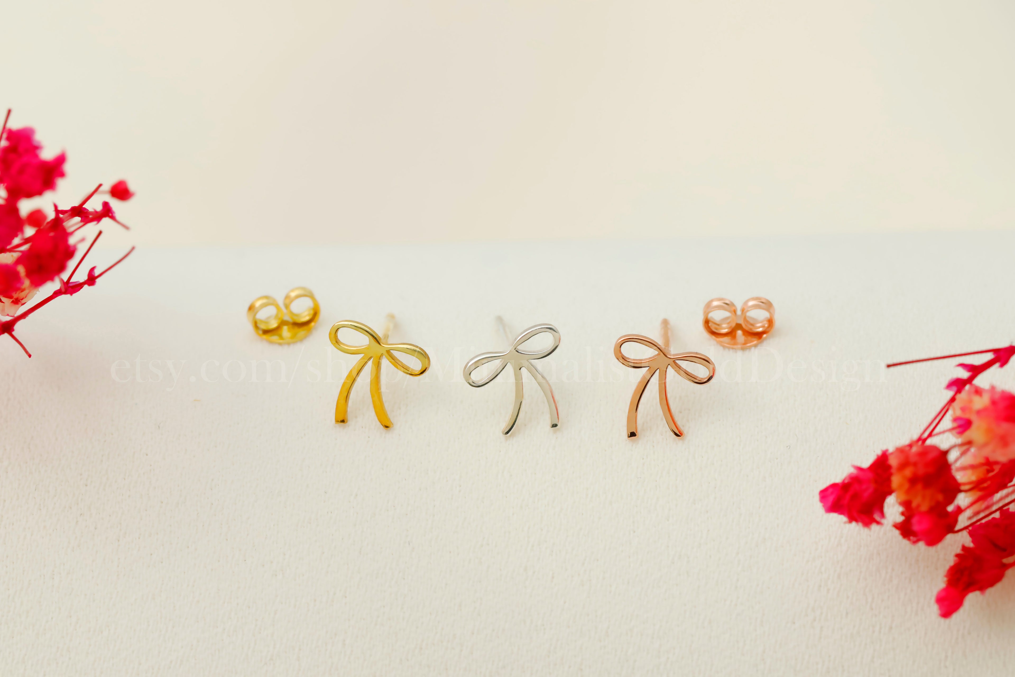 Bow Stud Earrings – Dainty Minimalist Ribbon Earrings, Cute Everyday Jewelry
