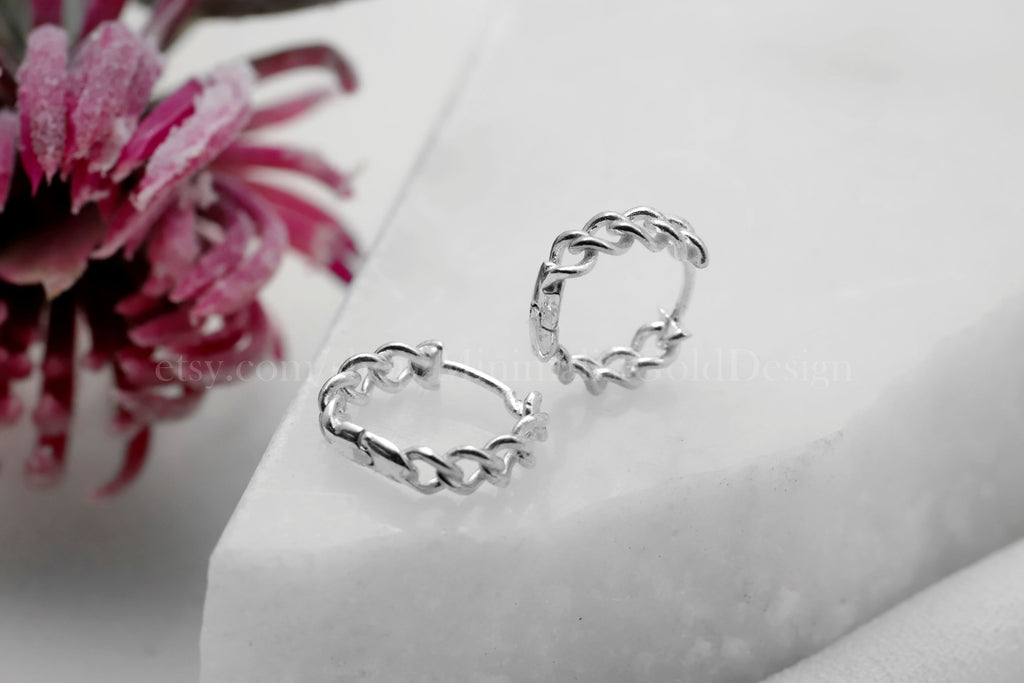 Chain Link Hoop Earrings – Dainty Minimalist Huggie Earrings, Everyday Stackable Jewelry