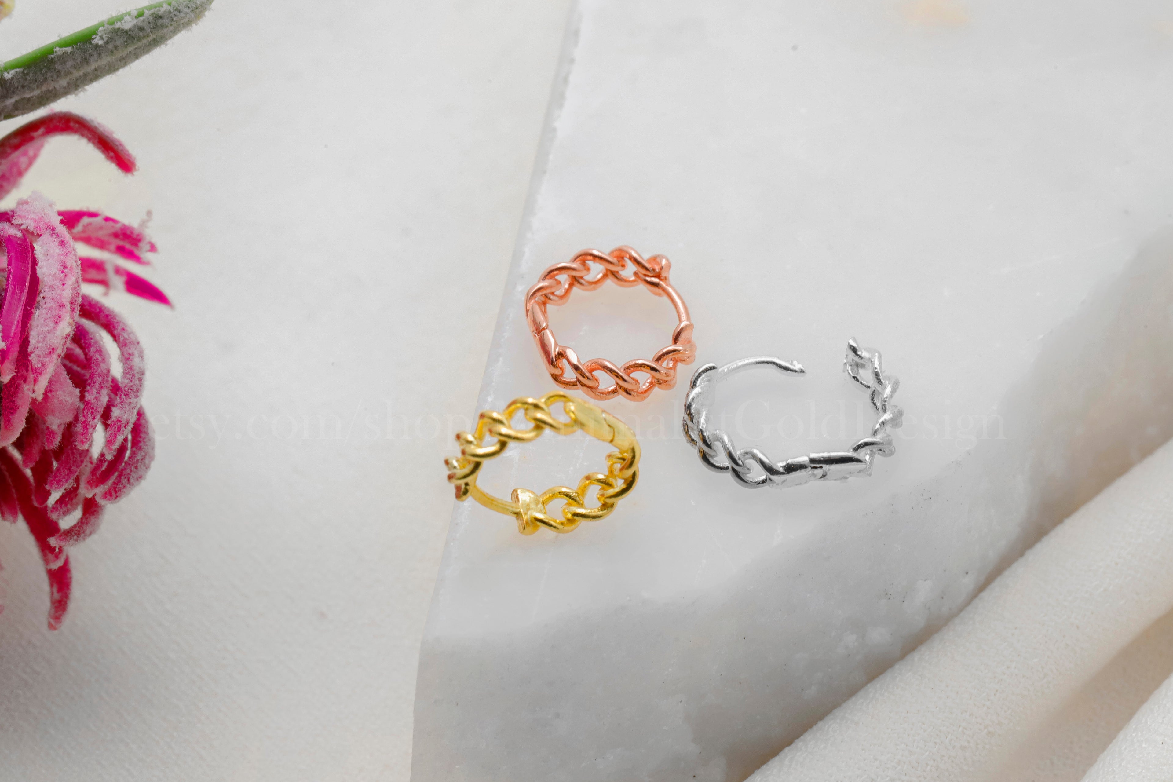 Chain Link Hoop Earrings – Dainty Minimalist Huggie Earrings, Everyday Stackable Jewelry