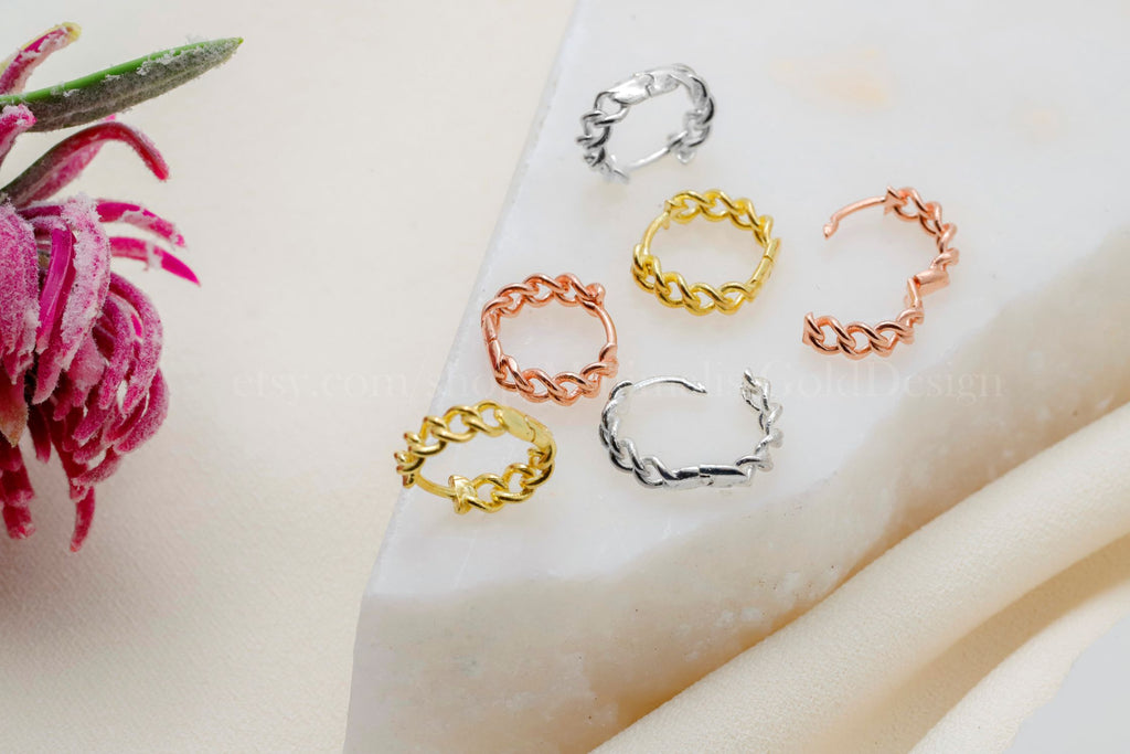 Chain Link Hoop Earrings – Dainty Minimalist Huggie Earrings, Everyday Stackable Jewelry