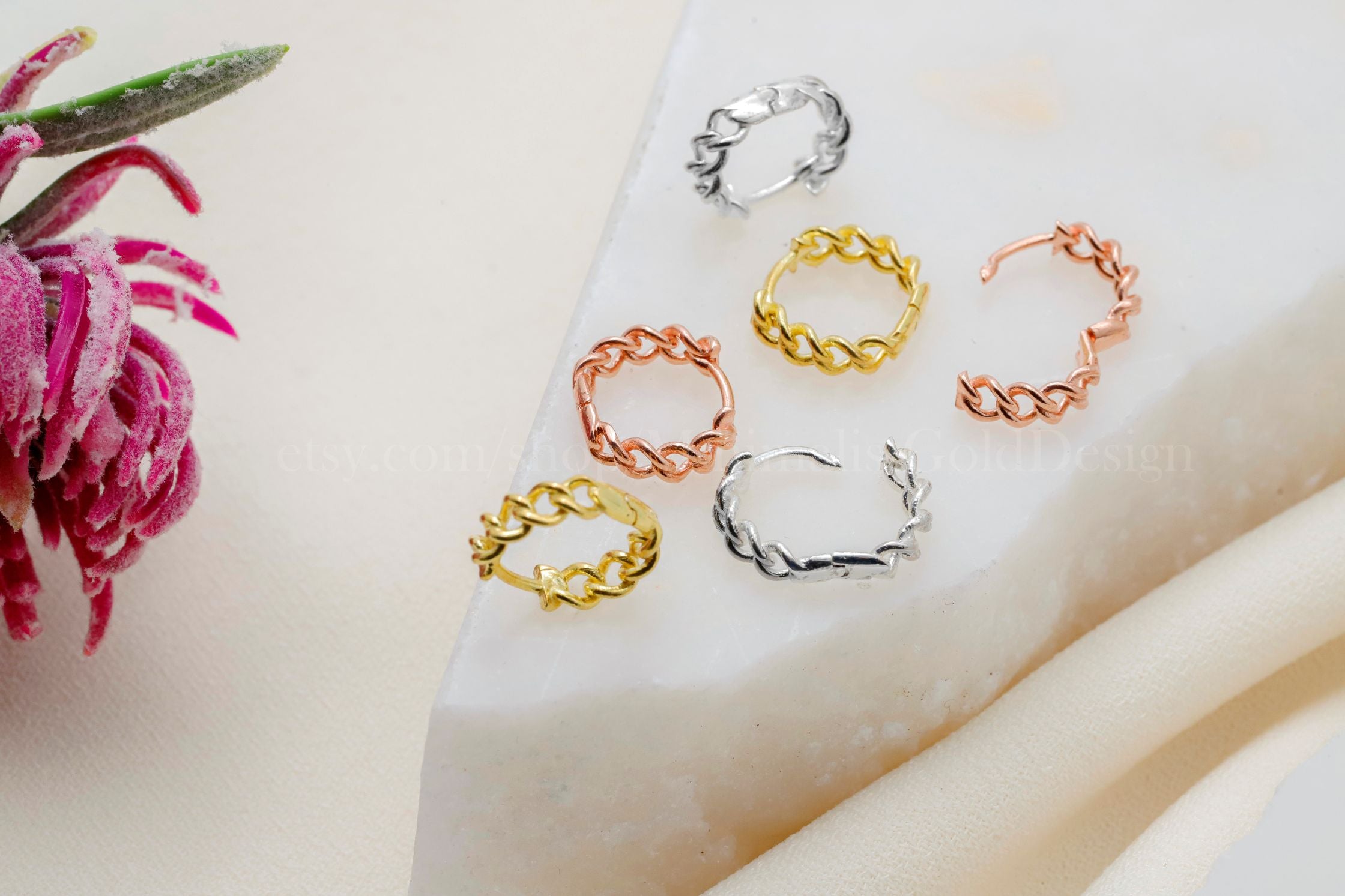 Chain Link Hoop Earrings – Dainty Minimalist Huggie Earrings, Everyday Stackable Jewelry