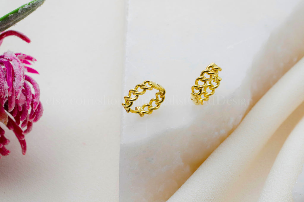 Chain Link Hoop Earrings – Dainty Minimalist Huggie Earrings, Everyday Stackable Jewelry