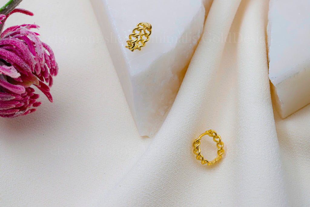 Chain Link Hoop Earrings – Dainty Minimalist Huggie Earrings, Everyday Stackable Jewelry