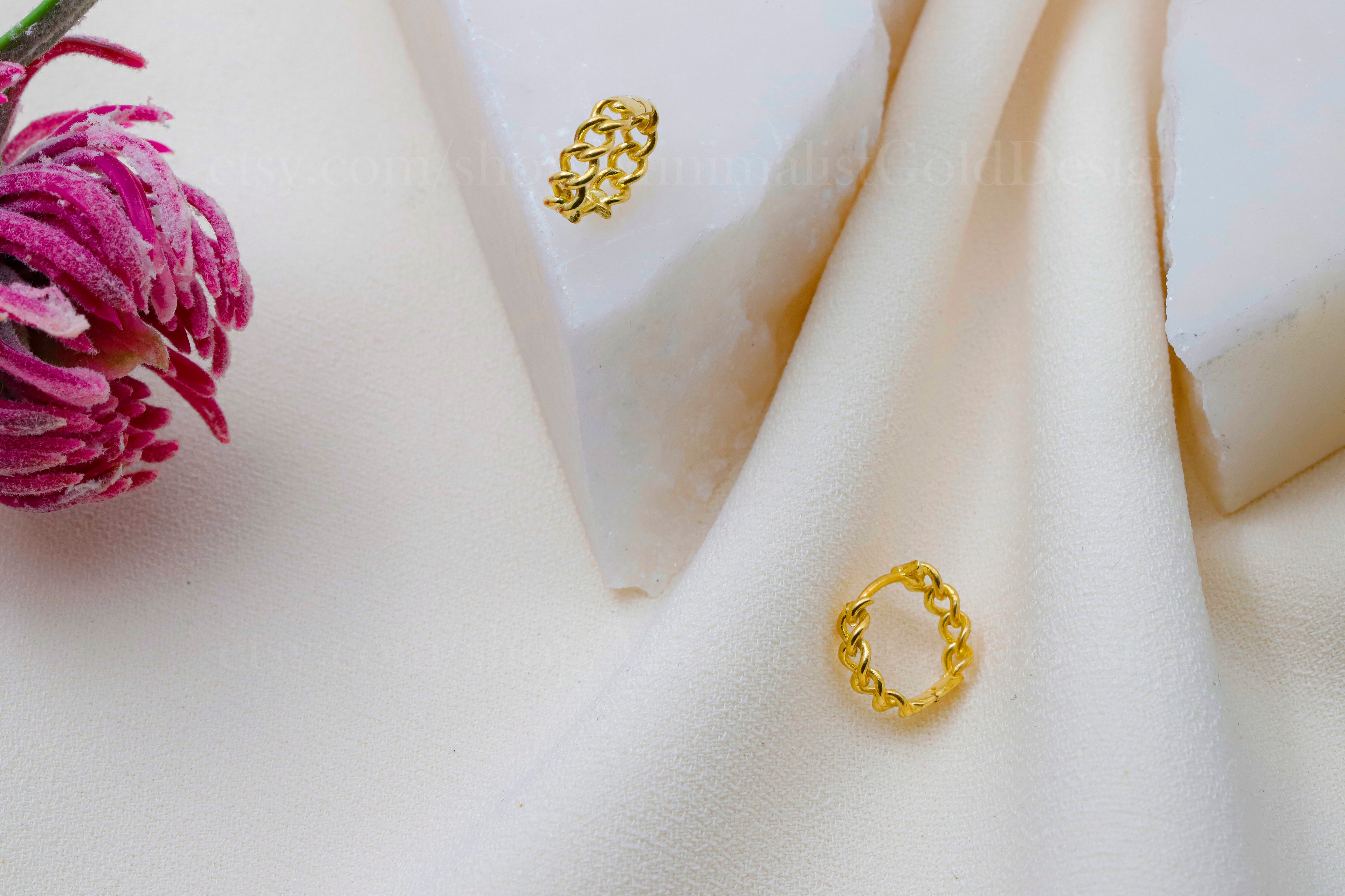 Chain Link Hoop Earrings – Dainty Minimalist Huggie Earrings, Everyday Stackable Jewelry
