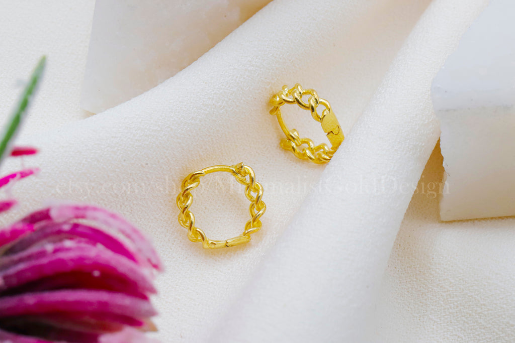 Chain Link Hoop Earrings – Dainty Minimalist Huggie Earrings, Everyday Stackable Jewelry