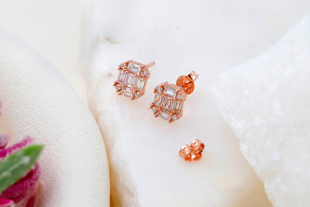 Baguette CZ Stud Earrings – Dainty Minimalist Rectangle Earrings, Everyday Sparkle Jewelry
