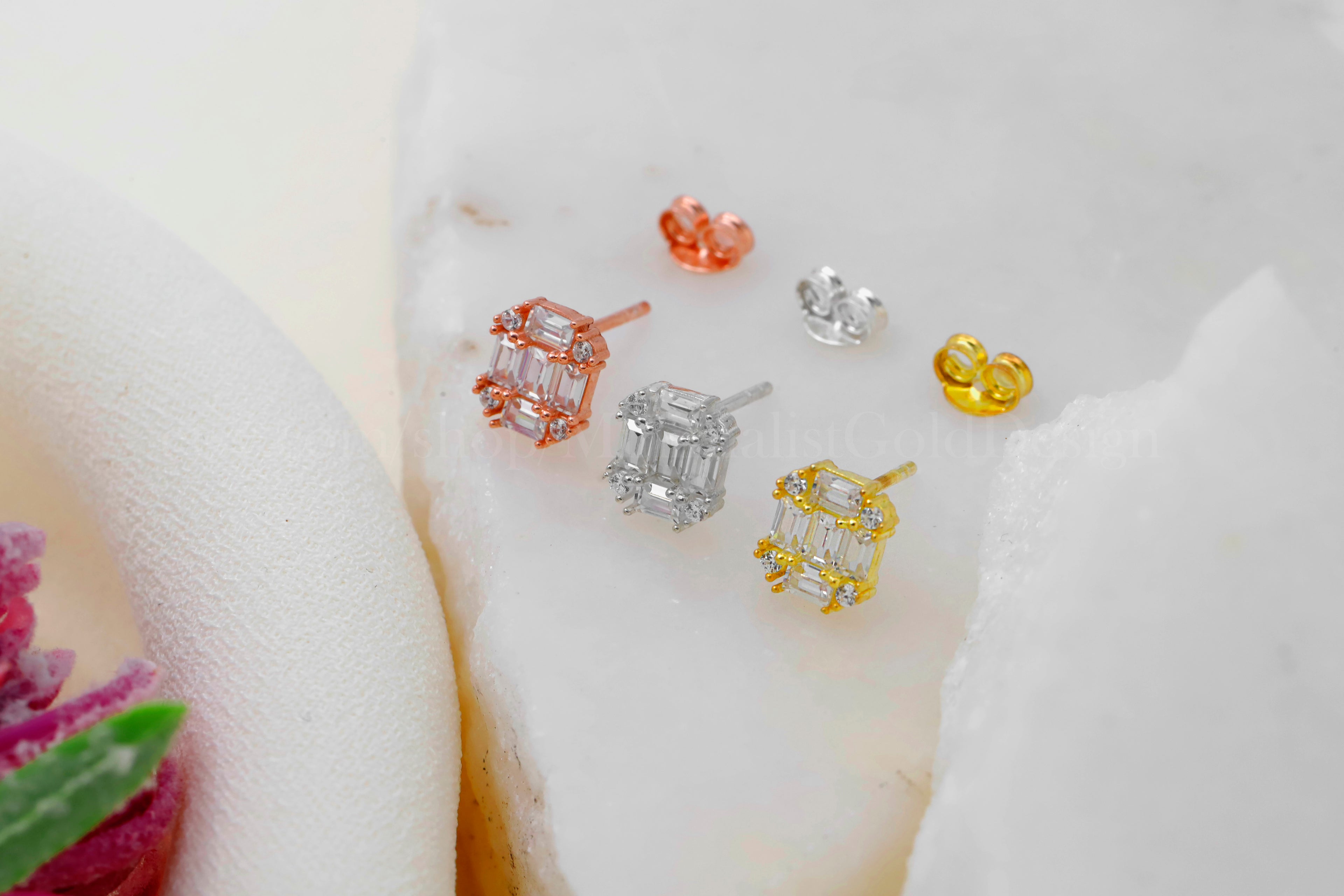 Baguette CZ Stud Earrings – Dainty Minimalist Rectangle Earrings, Everyday Sparkle Jewelry