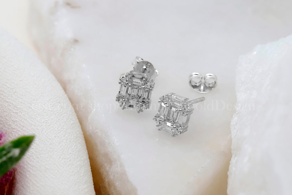 Baguette CZ Stud Earrings – Dainty Minimalist Rectangle Earrings, Everyday Sparkle Jewelry