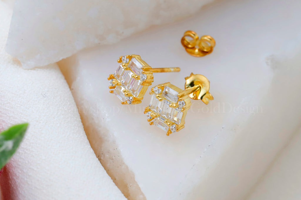 Baguette CZ Stud Earrings – Dainty Minimalist Rectangle Earrings, Everyday Sparkle Jewelry