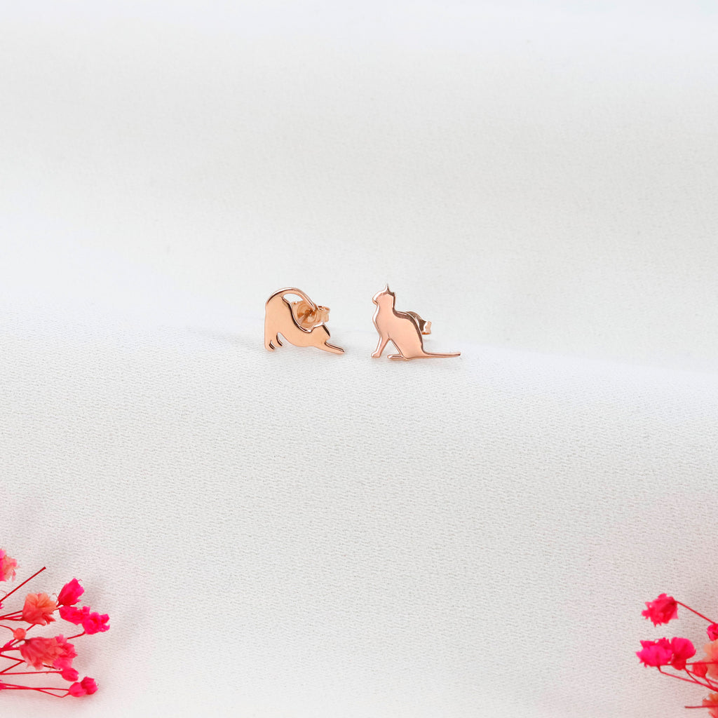 Sterling Silver Cat Stud Earring – Minimal Cat Silhouette Earring