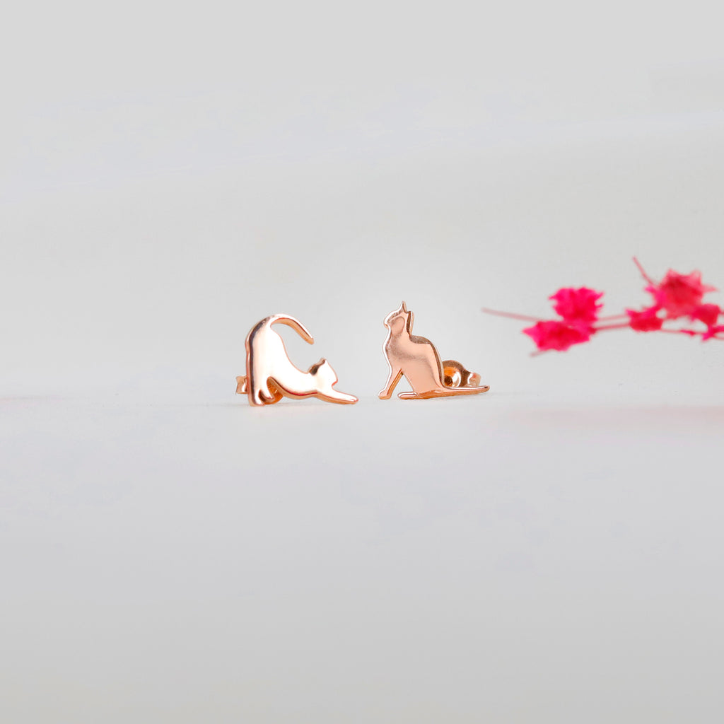 Sterling Silver Cat Stud Earring – Minimal Cat Silhouette Earring