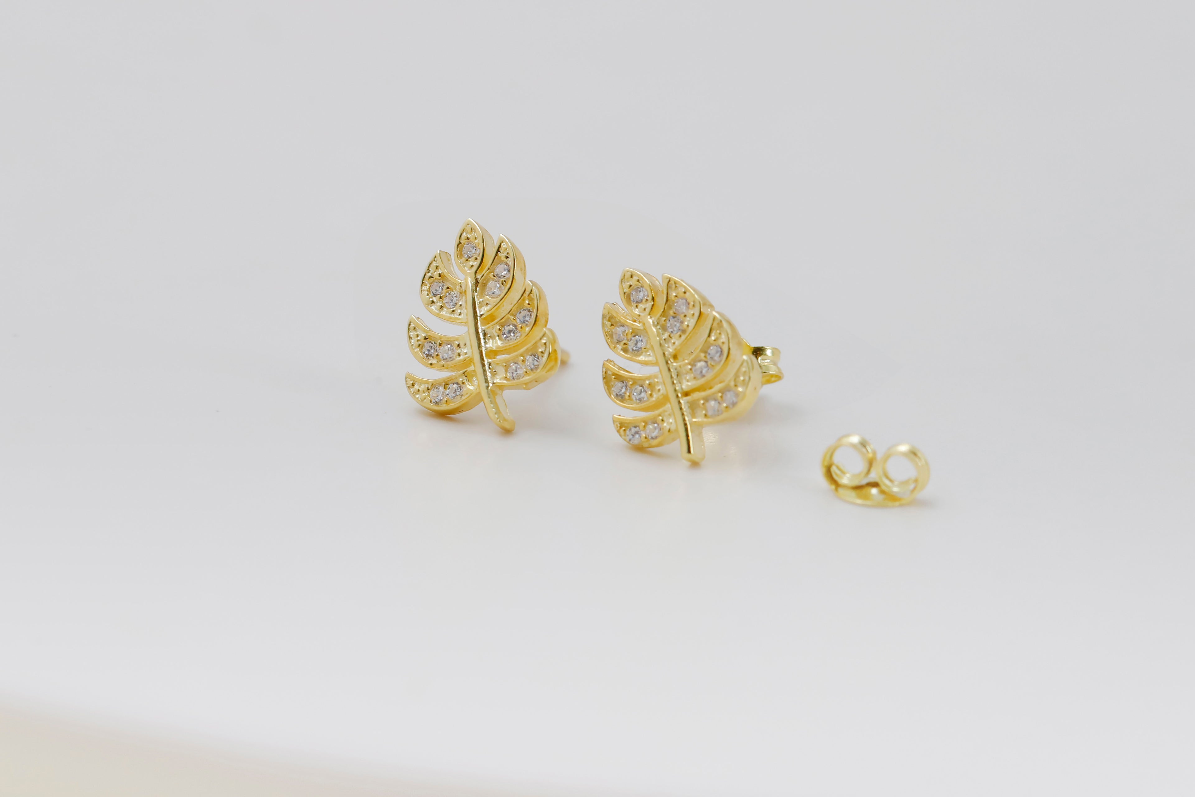 Leaf Stud Earrings – Dainty CZ Leaf Earrings, Minimalist Nature Inspired Jewelry