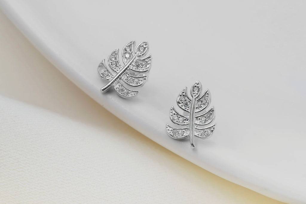 Leaf Stud Earrings – Dainty CZ Leaf Earrings, Minimalist Nature Inspired Jewelry