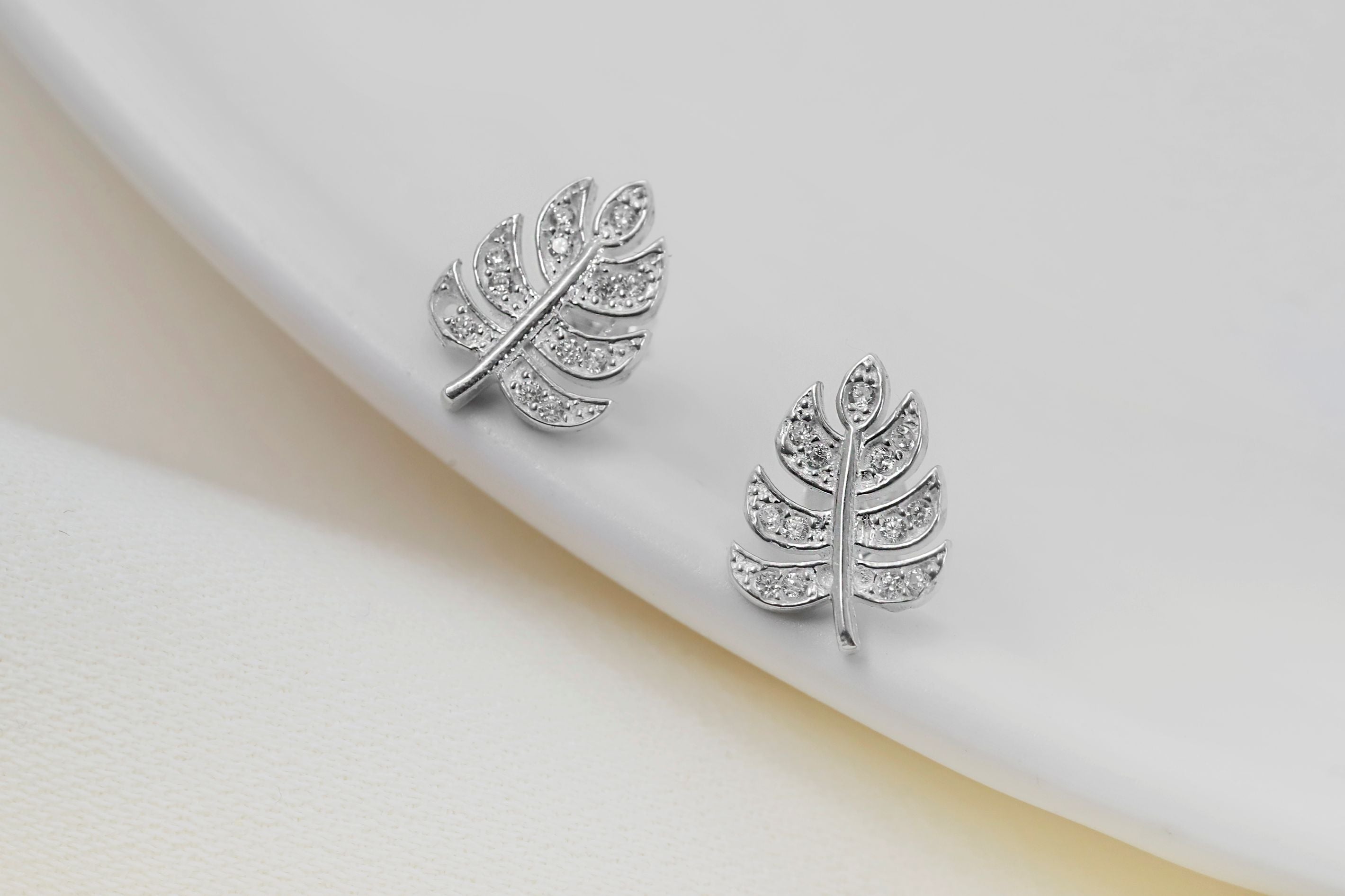 Leaf Stud Earrings – Dainty CZ Leaf Earrings, Minimalist Nature Inspired Jewelry
