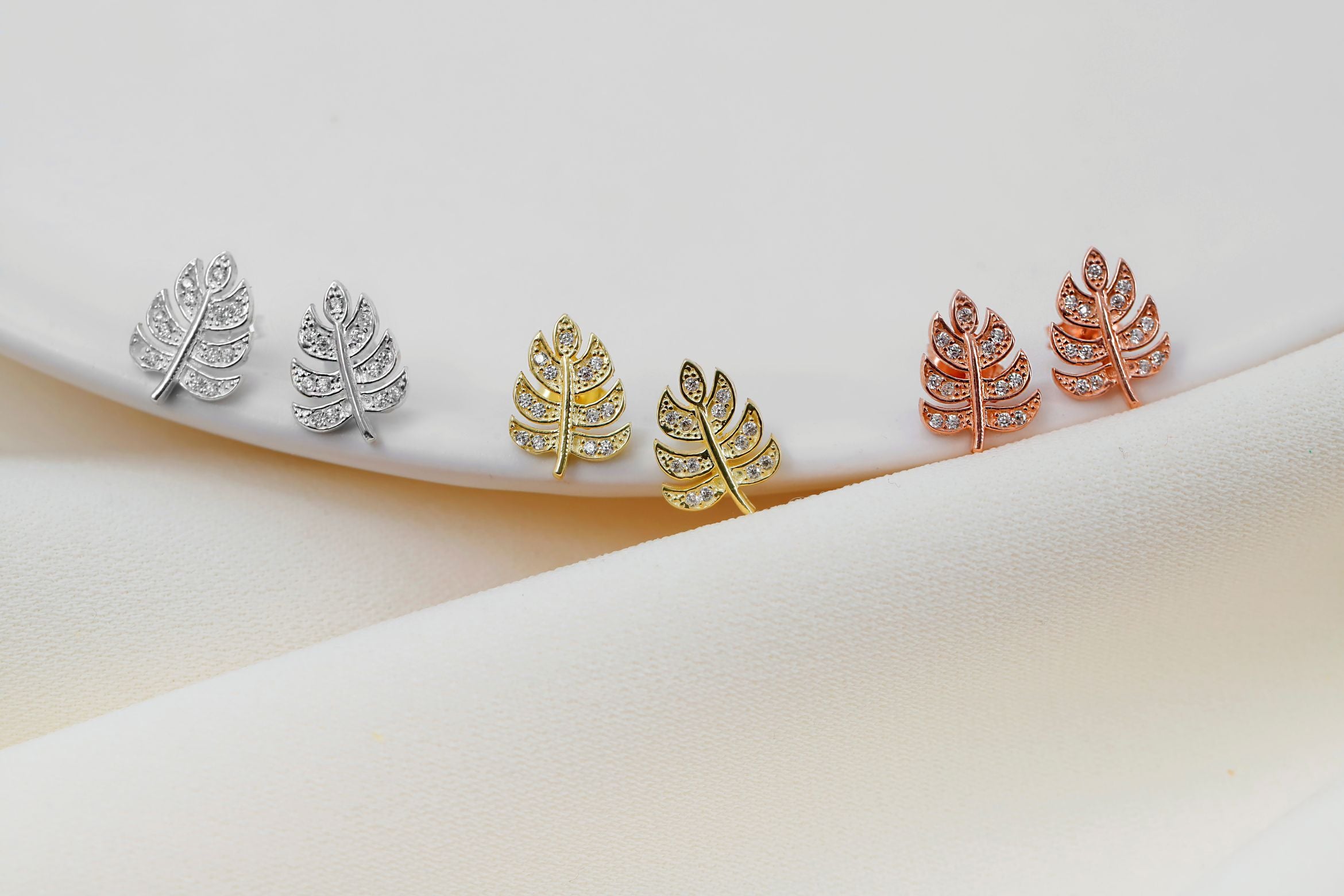 Leaf Stud Earrings – Dainty CZ Leaf Earrings, Minimalist Nature Inspired Jewelry