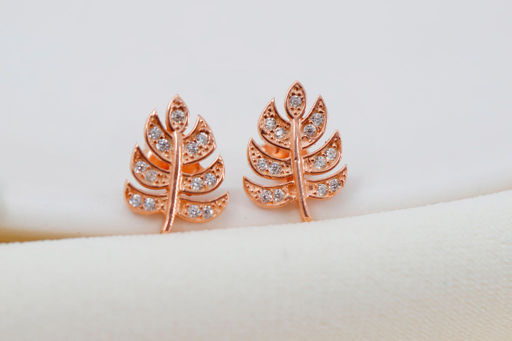 Leaf Stud Earrings – Dainty CZ Leaf Earrings, Minimalist Nature Inspired Jewelry