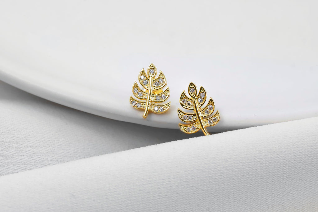 Leaf Stud Earrings – Dainty CZ Leaf Earrings, Minimalist Nature Inspired Jewelry