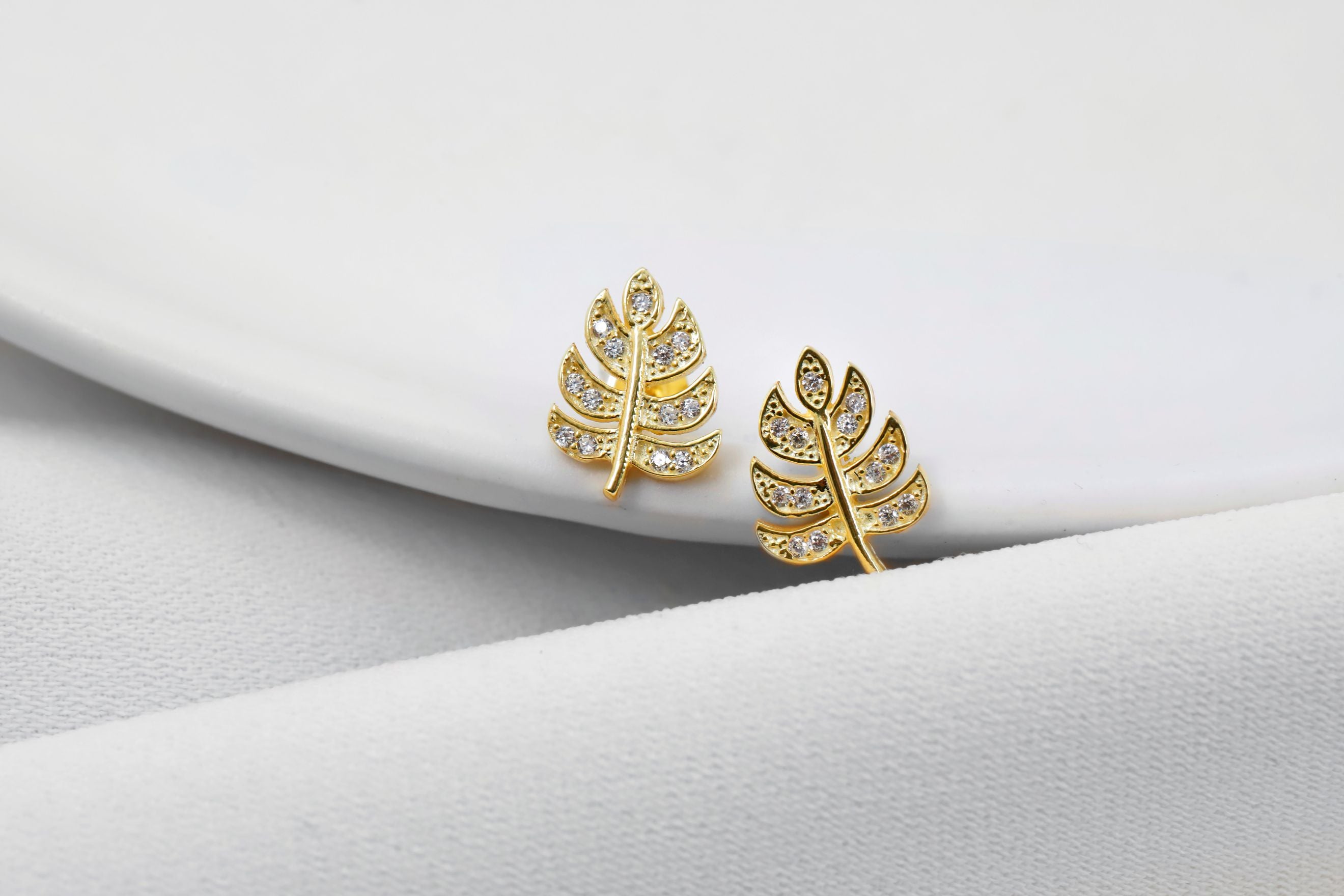 Leaf Stud Earrings – Dainty CZ Leaf Earrings, Minimalist Nature Inspired Jewelry