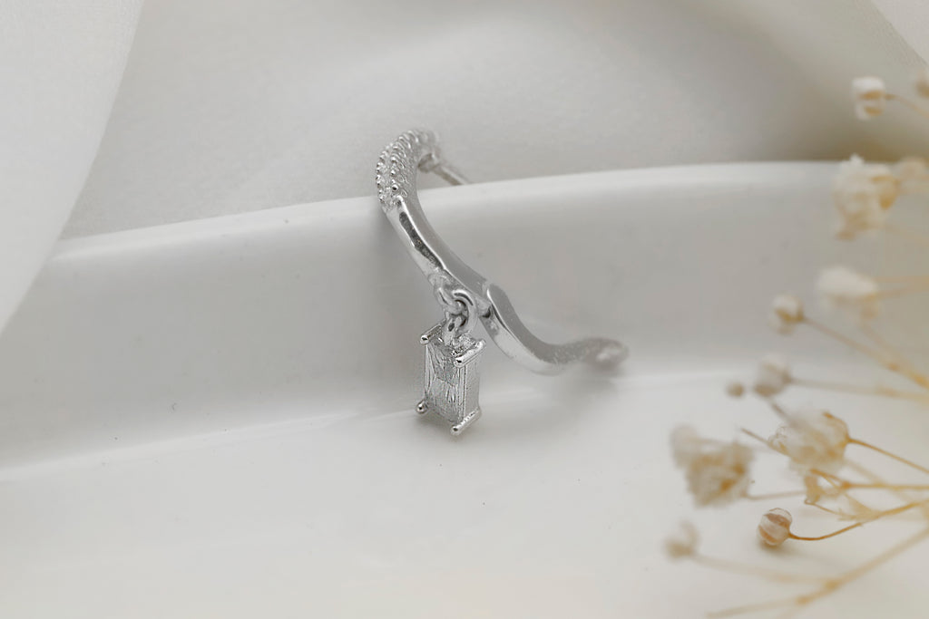 Sterling Silver Baguette Drop Earrings – Dainty CZ Huggie Hoop Earrings