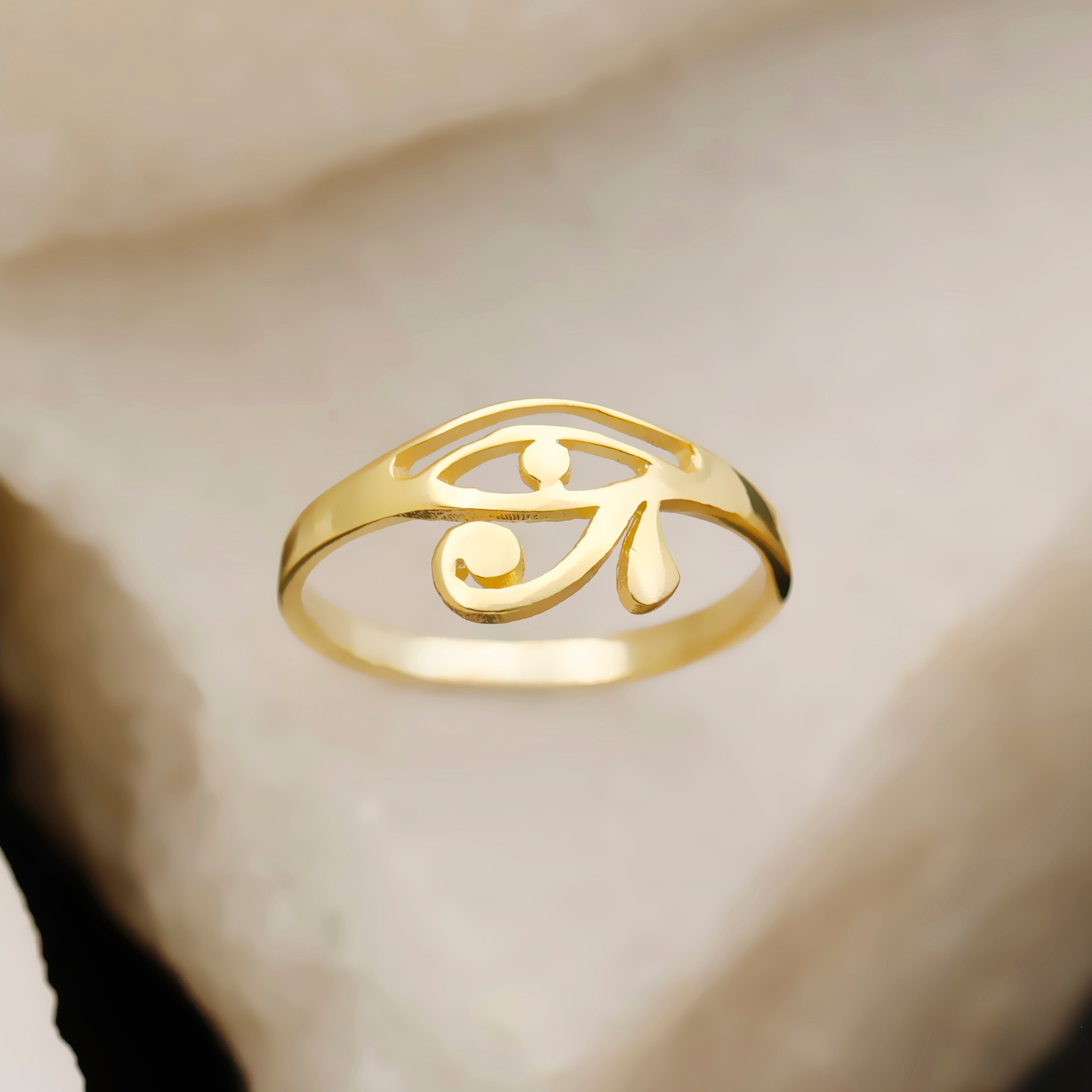 Sterling Silver Eye of Horus Ring – Minimalist Egyptian Symbol Ring, Dainty Openwork Band