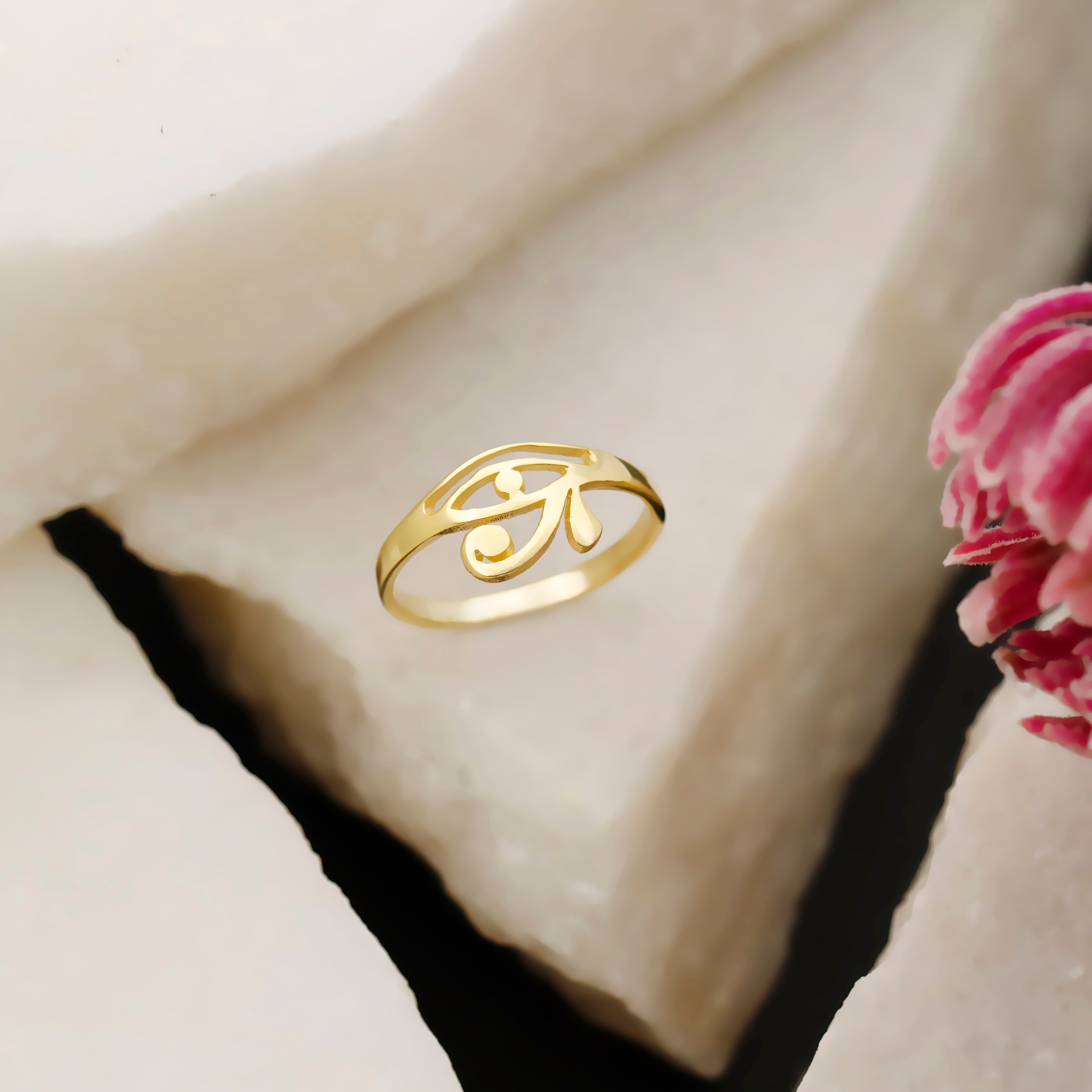 Sterling Silver Eye of Horus Ring – Minimalist Egyptian Symbol Ring, Dainty Openwork Band