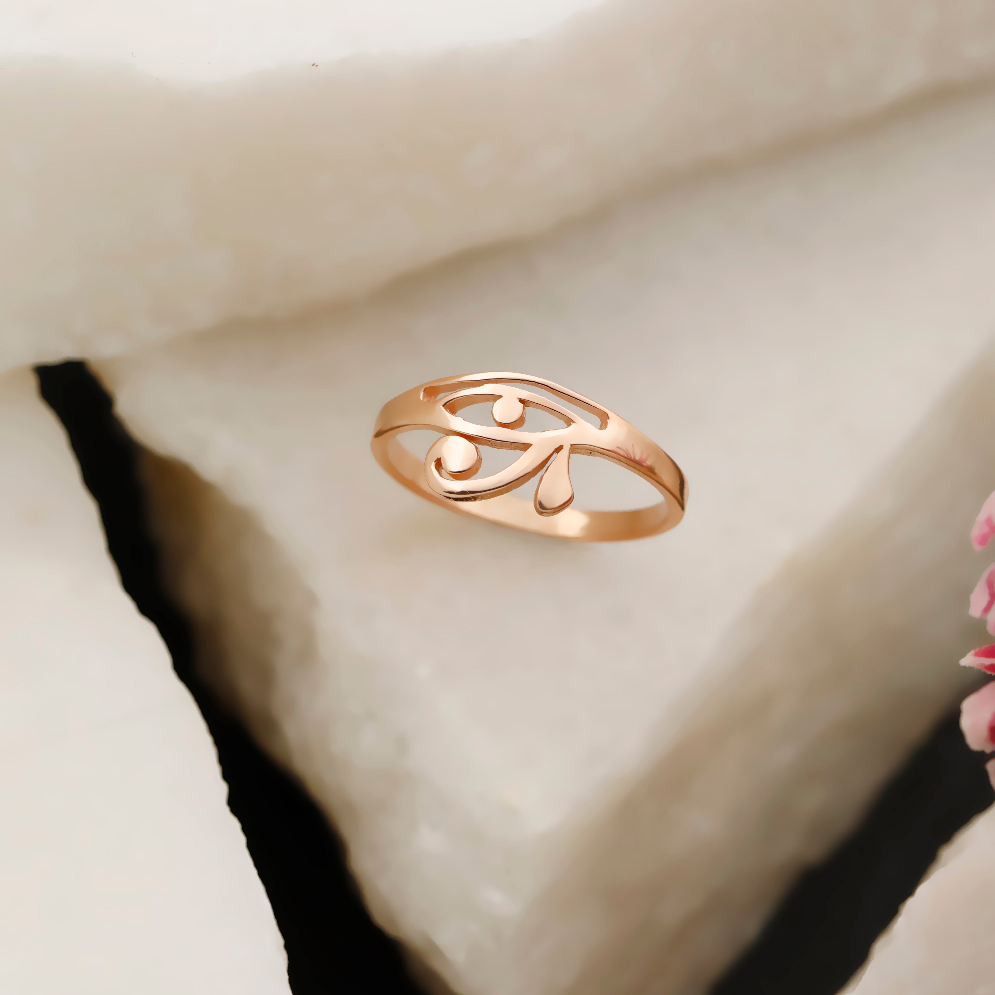 Sterling Silver Eye of Horus Ring – Minimalist Egyptian Symbol Ring, Dainty Openwork Band