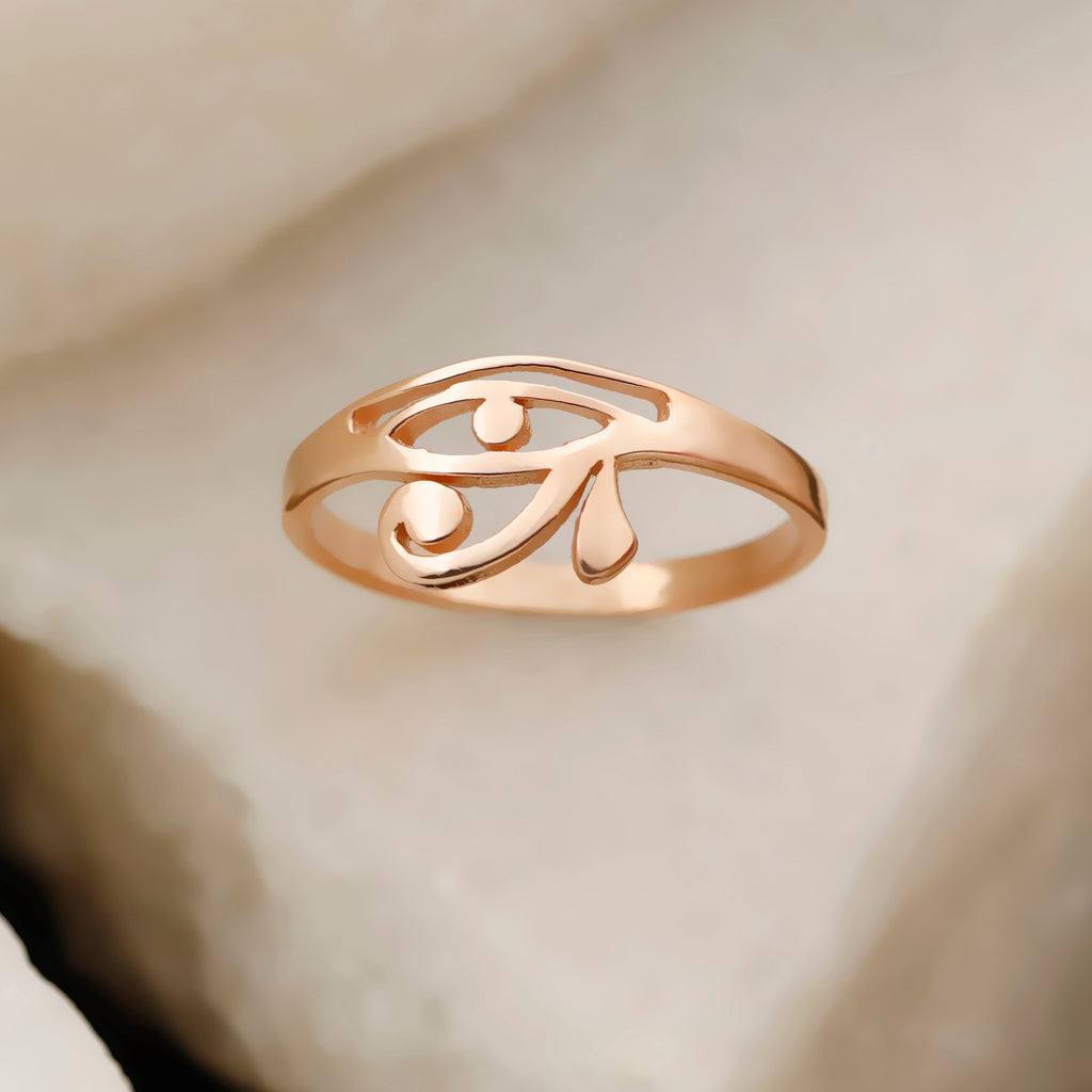 Sterling Silver Eye of Horus Ring – Minimalist Egyptian Symbol Ring, Dainty Openwork Band