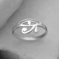 Sterling Silver Eye of Horus Ring – Minimalist Egyptian Symbol Ring, Dainty Openwork Band