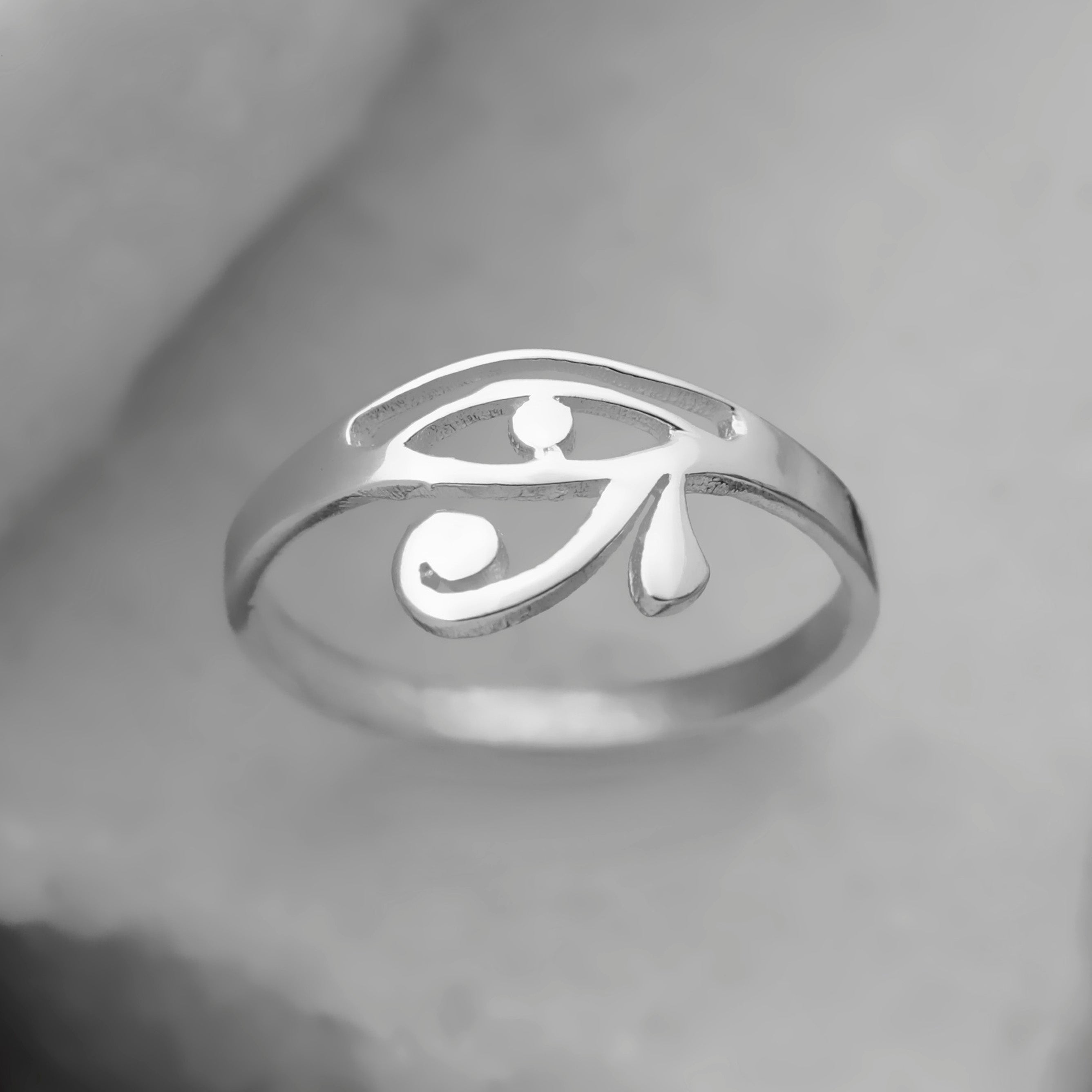 Sterling Silver Eye of Horus Ring – Minimalist Egyptian Symbol Ring, Dainty Openwork Band