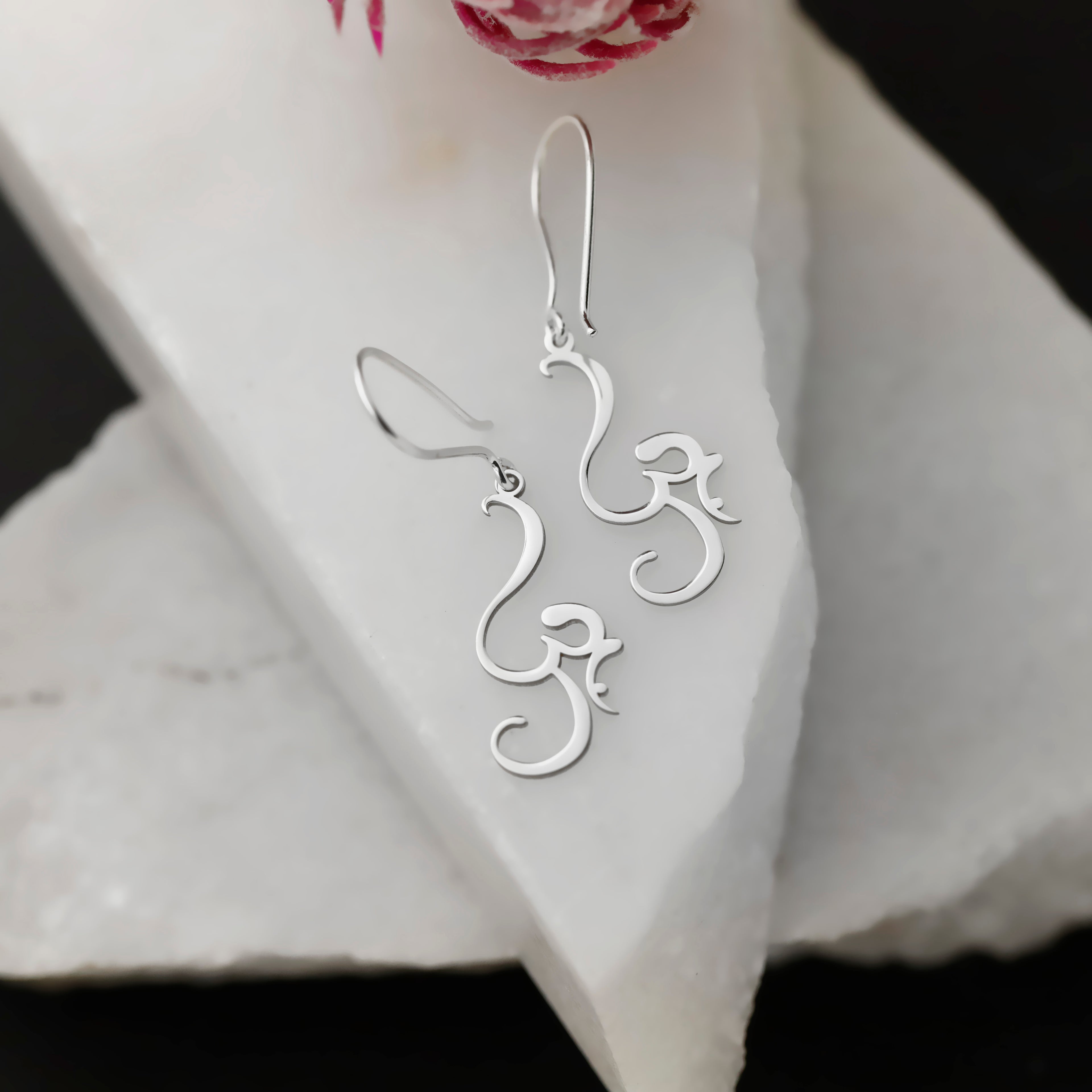 Om Symbol Drop Earrings – 14K Gold Spiritual Yoga Earrings, Minimalist Meditation Jewelry