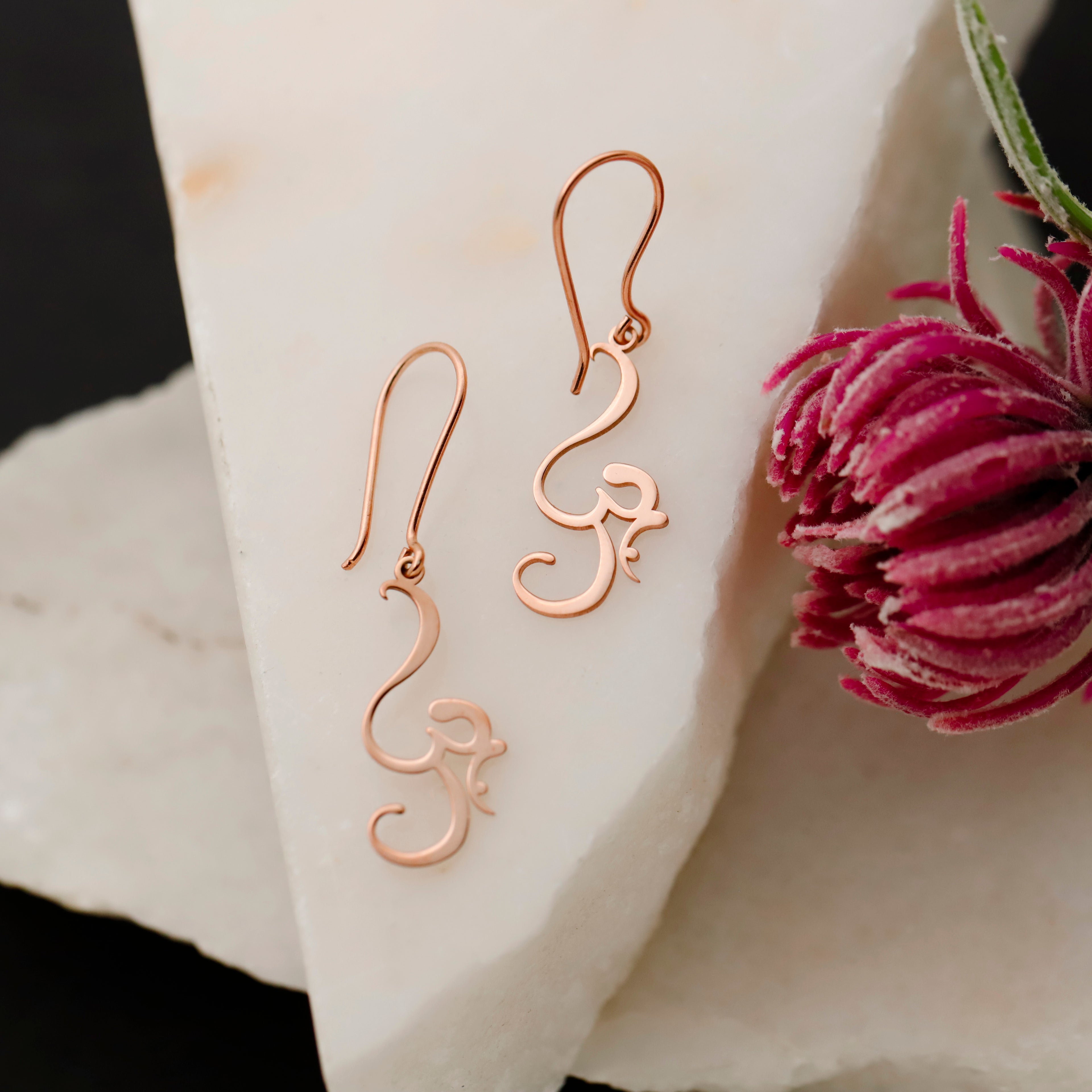 Om Symbol Drop Earrings – 14K Gold Spiritual Yoga Earrings, Minimalist Meditation Jewelry