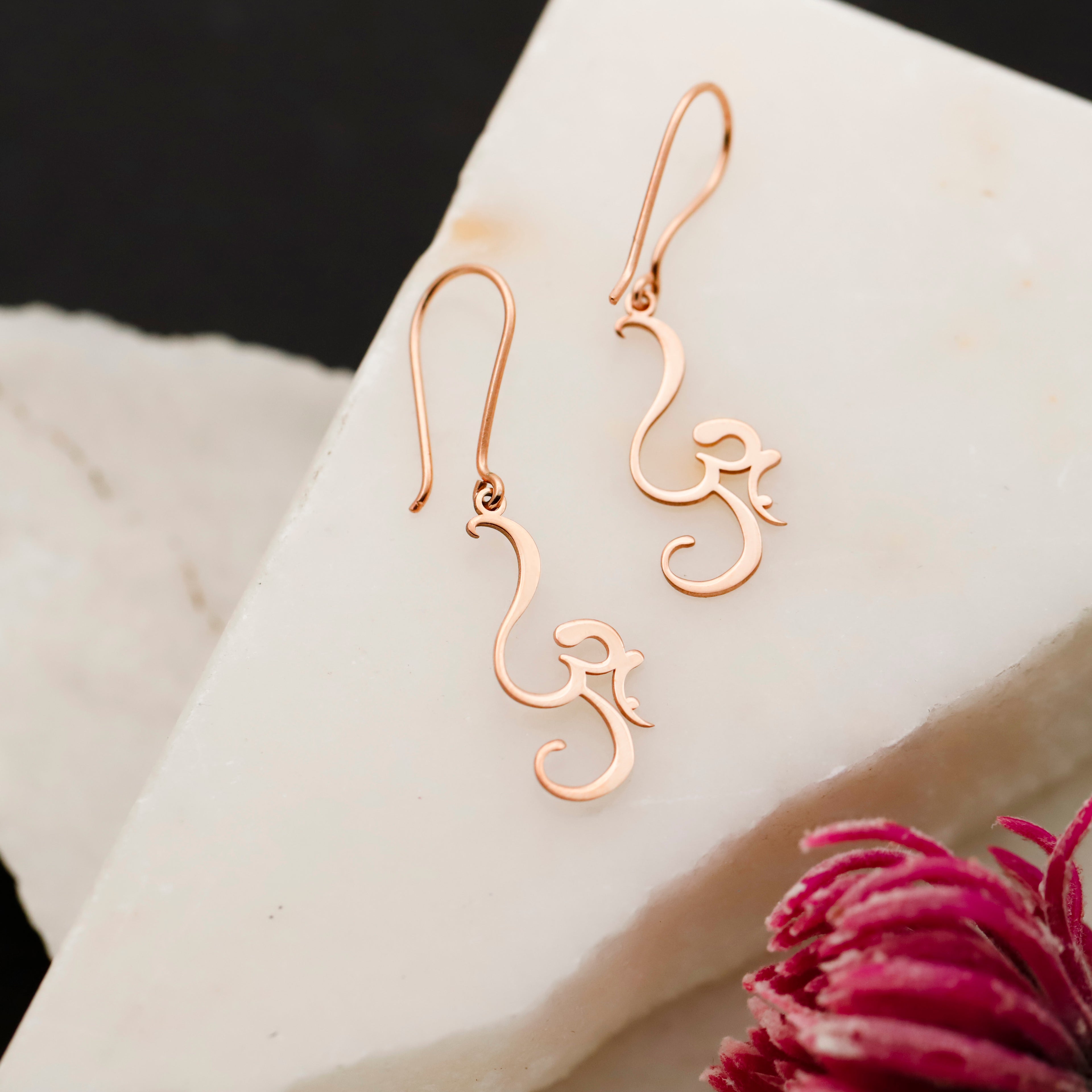 Om Symbol Drop Earrings – 14K Gold Spiritual Yoga Earrings, Minimalist Meditation Jewelry
