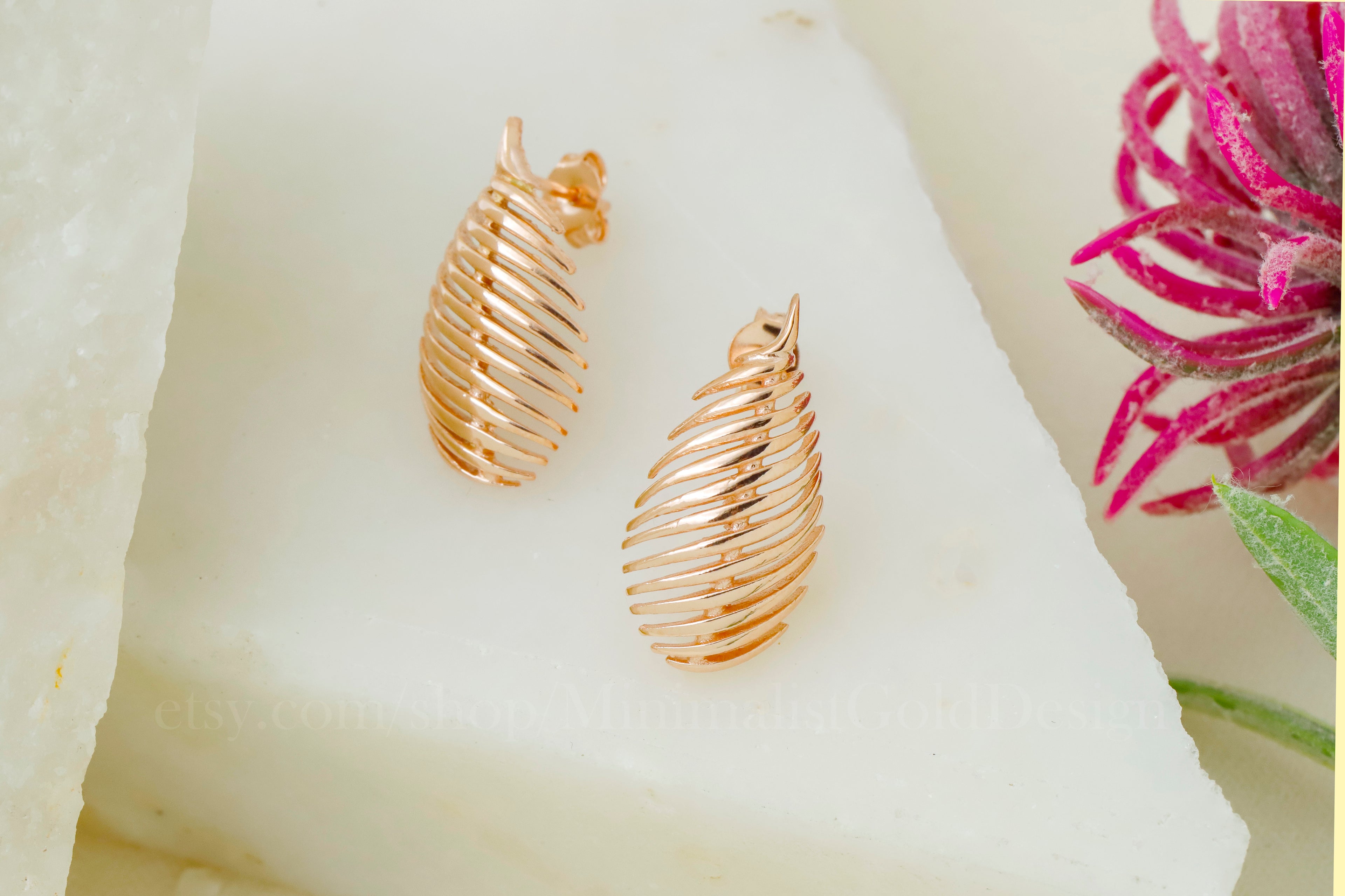 Spiral Stud Earrings – Minimalist Twisted Ribbed Earrings, Modern Statement Studs