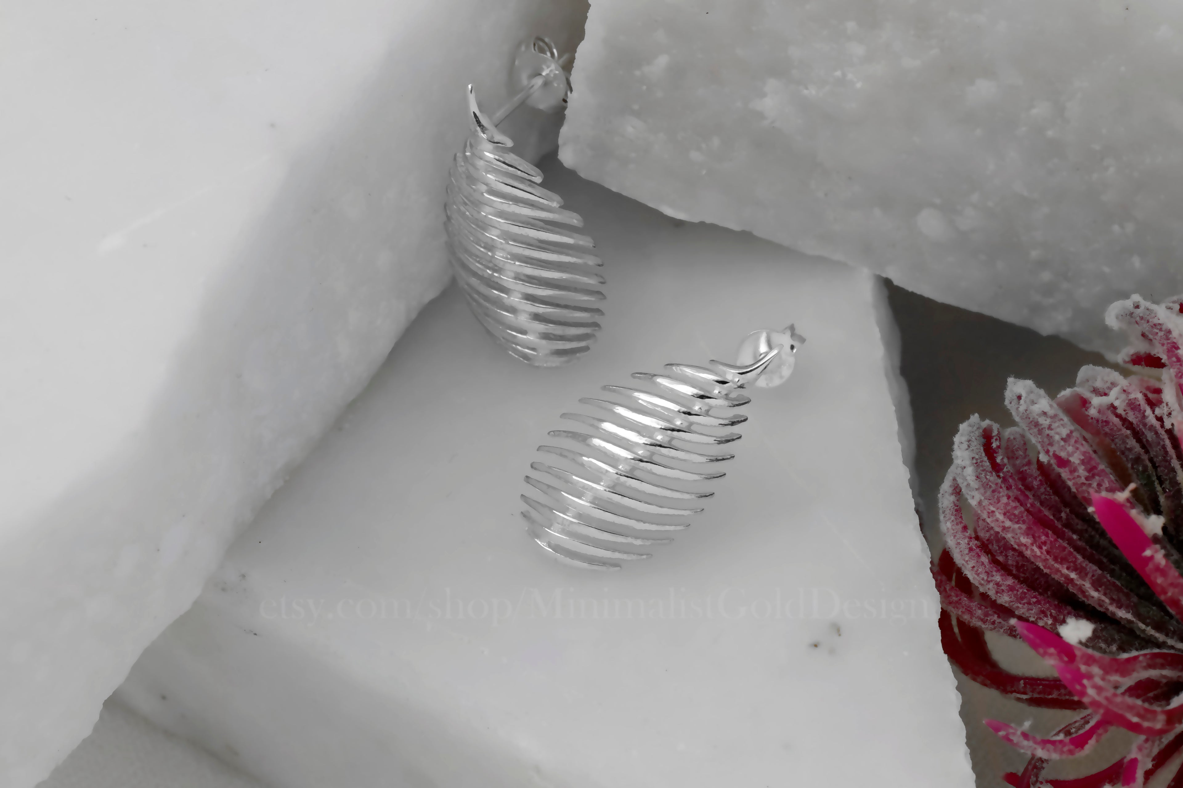 Spiral Stud Earrings – Minimalist Twisted Ribbed Earrings, Modern Statement Studs